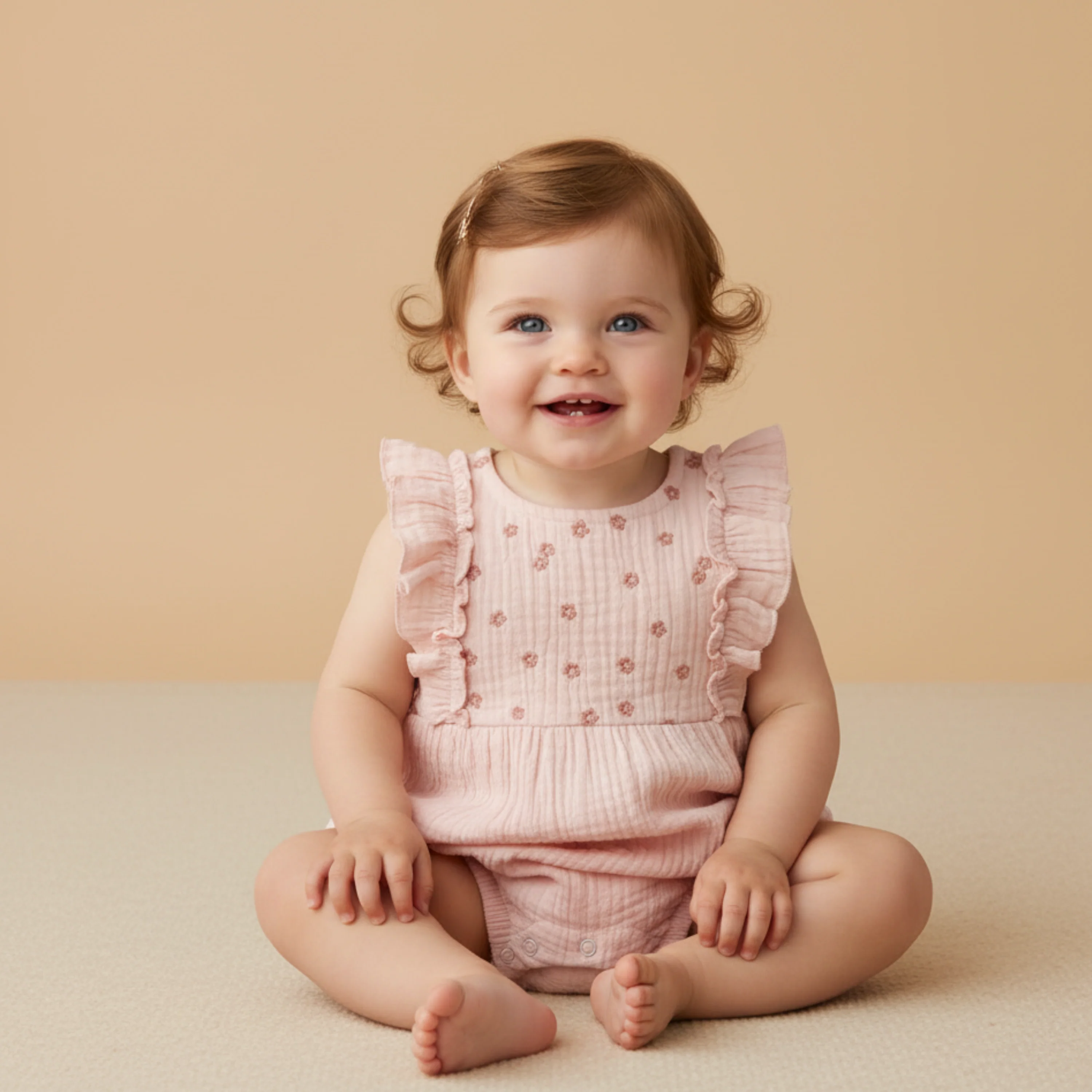 Organic Embroidered Ruffle Romper - Blush - Image 3