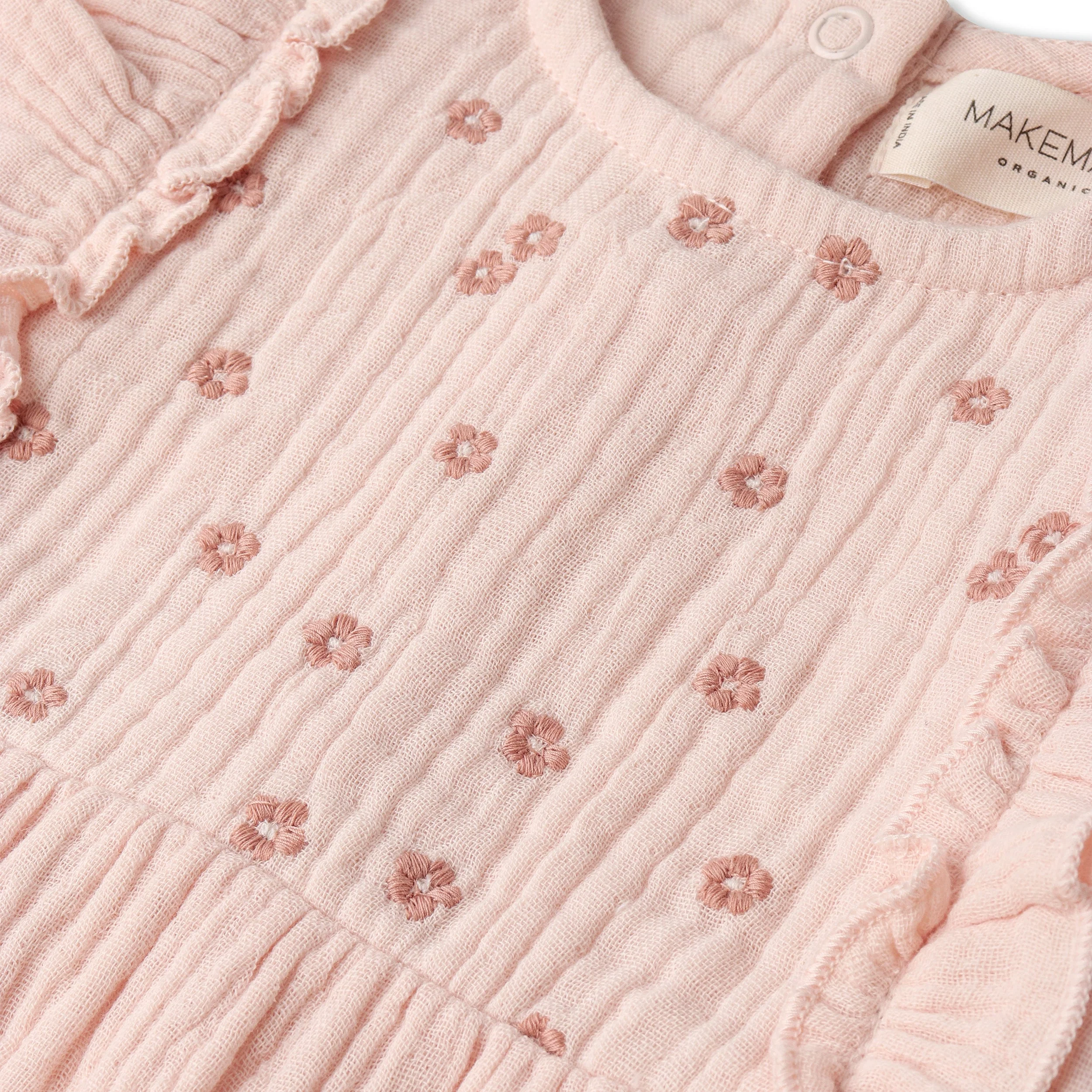 Organic Embroidered Ruffle Romper - Blush - Image 4