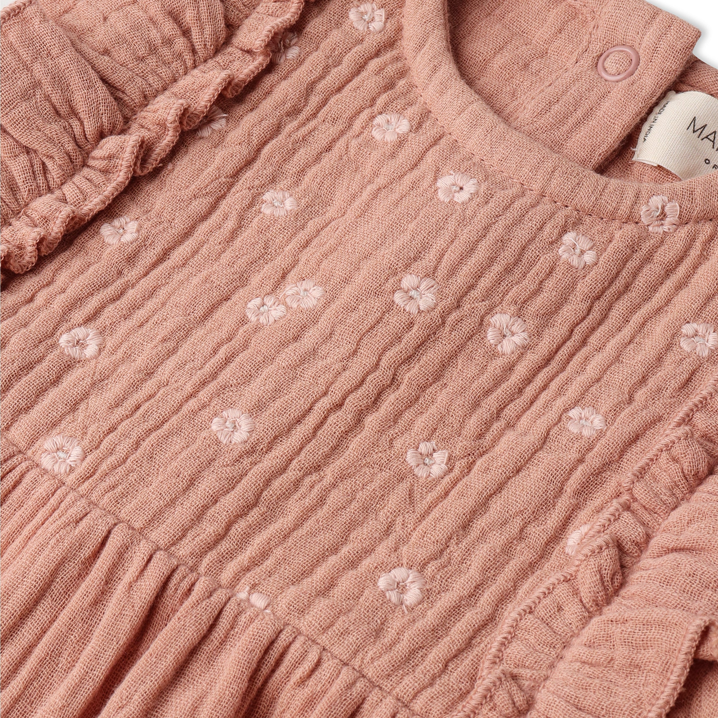 Organic Embroidered Ruffle Romper - Clay - Image 4