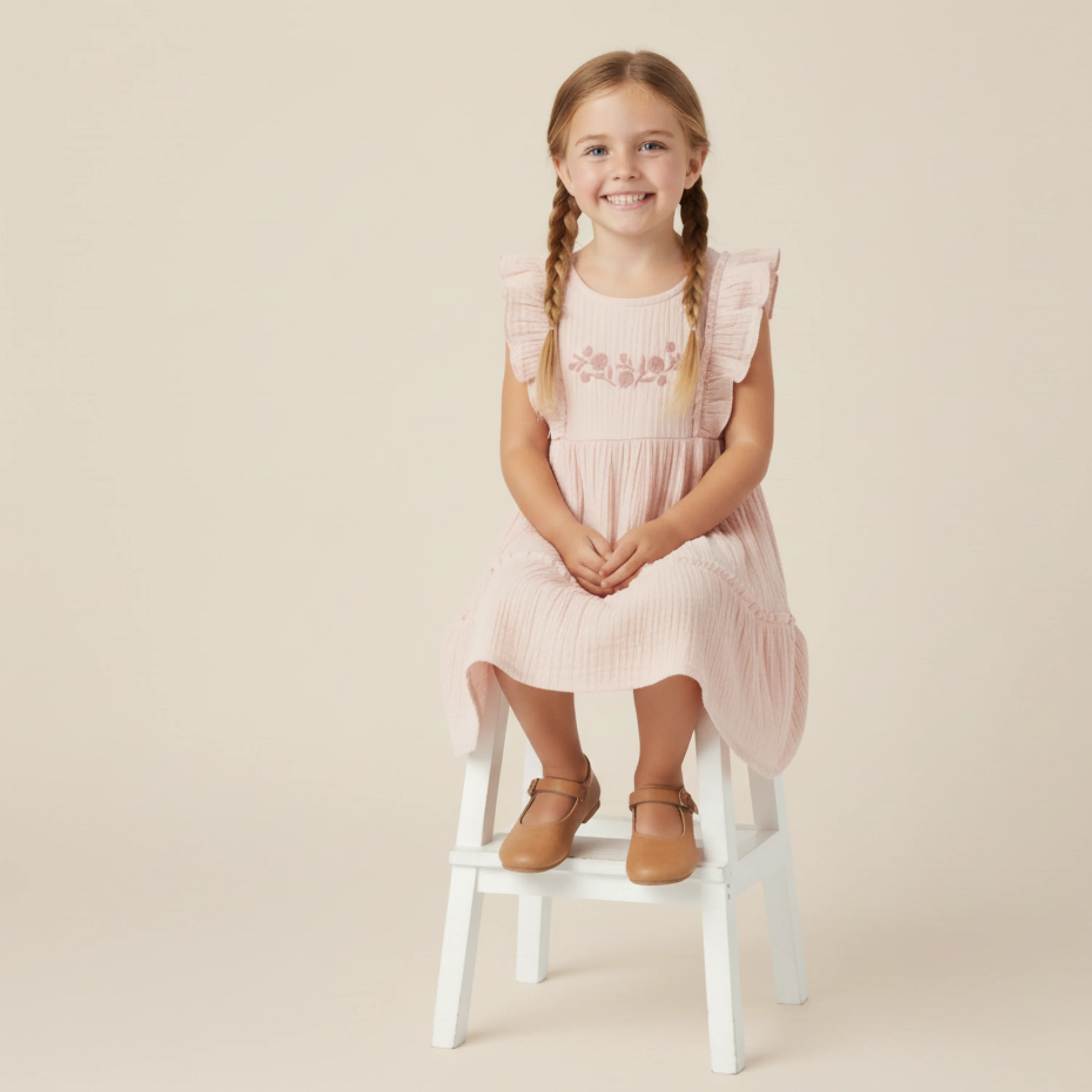 Organic Embroidered Tiered Dress - Blush - Image 3