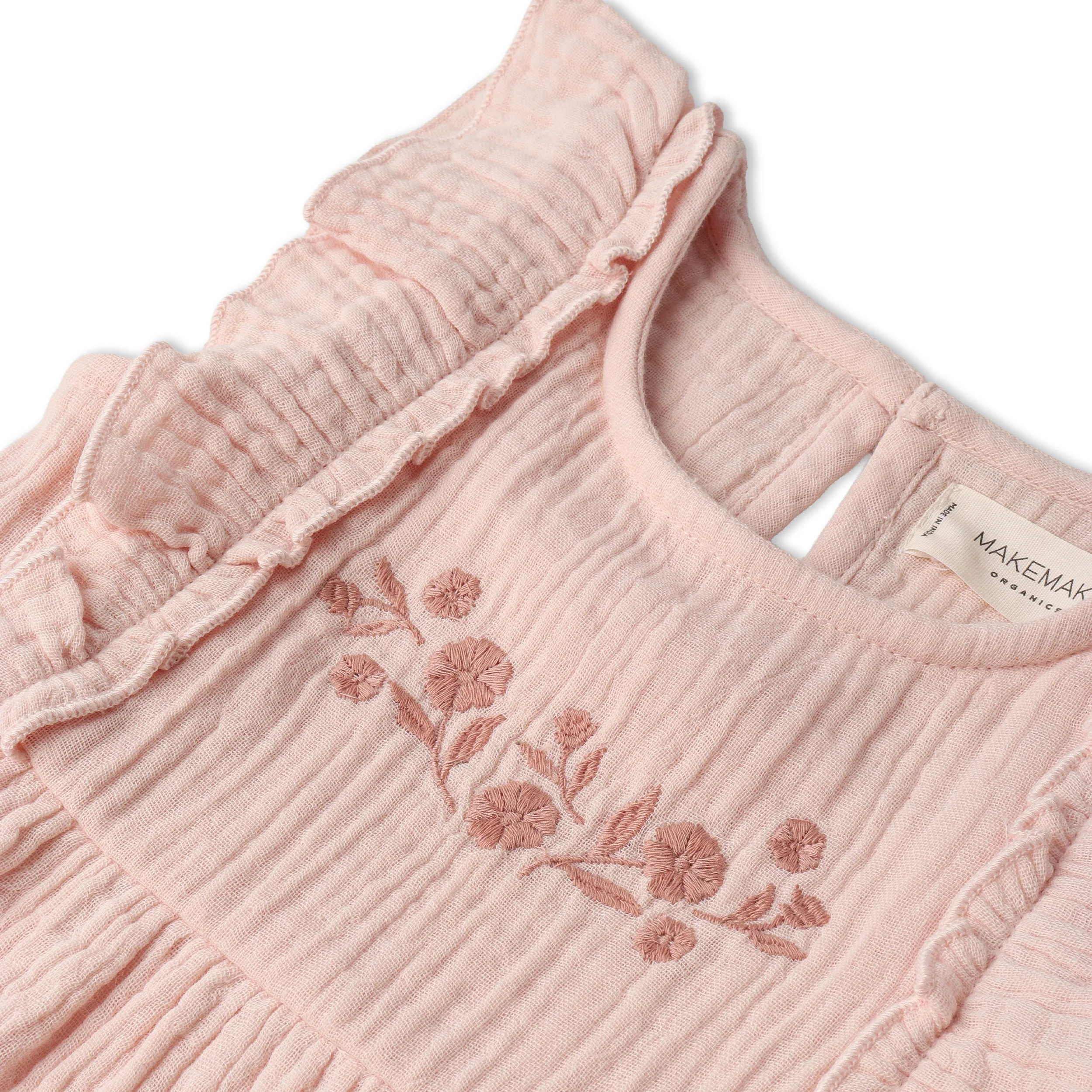 Organic Embroidered Tiered Dress - Blush - Image 4