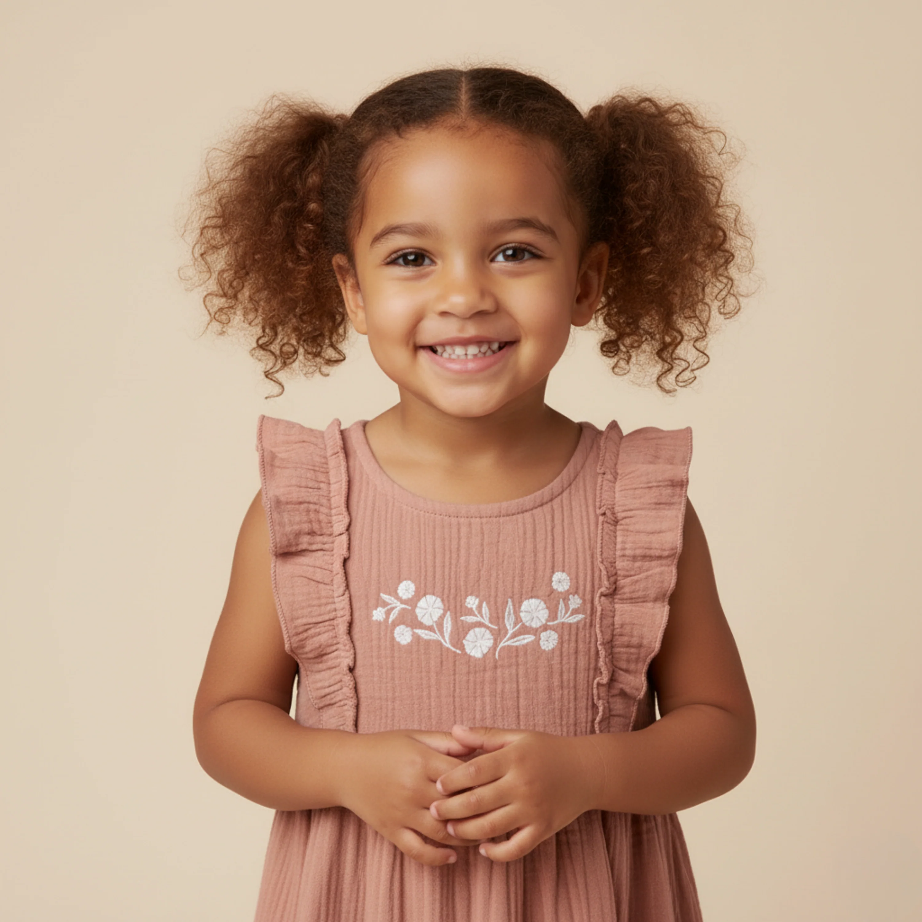 Organic Embroidered Tiered Dress - Clay - Image 3