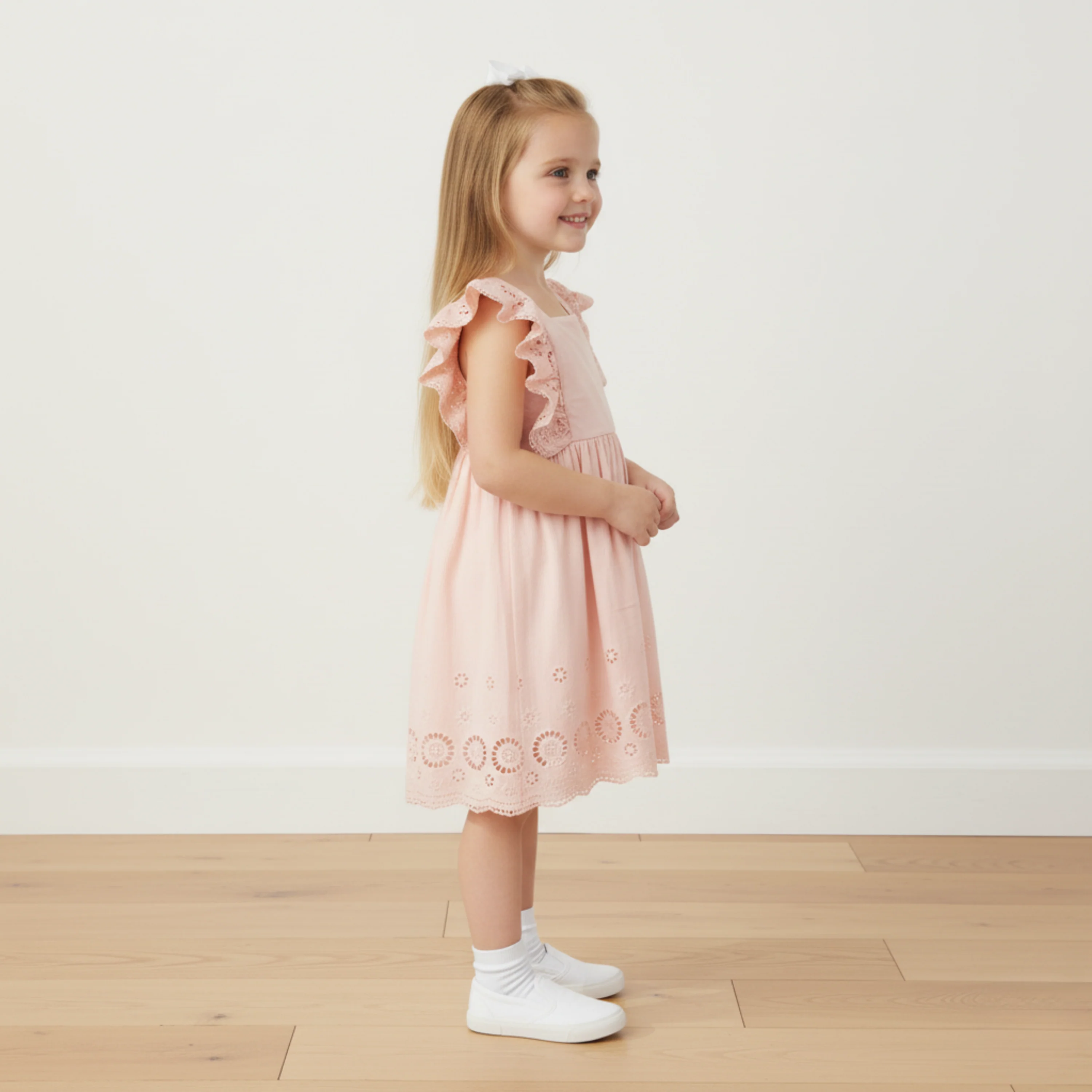 Organic Eyelet Flutter Dress - Blush Eyelet - Image 3