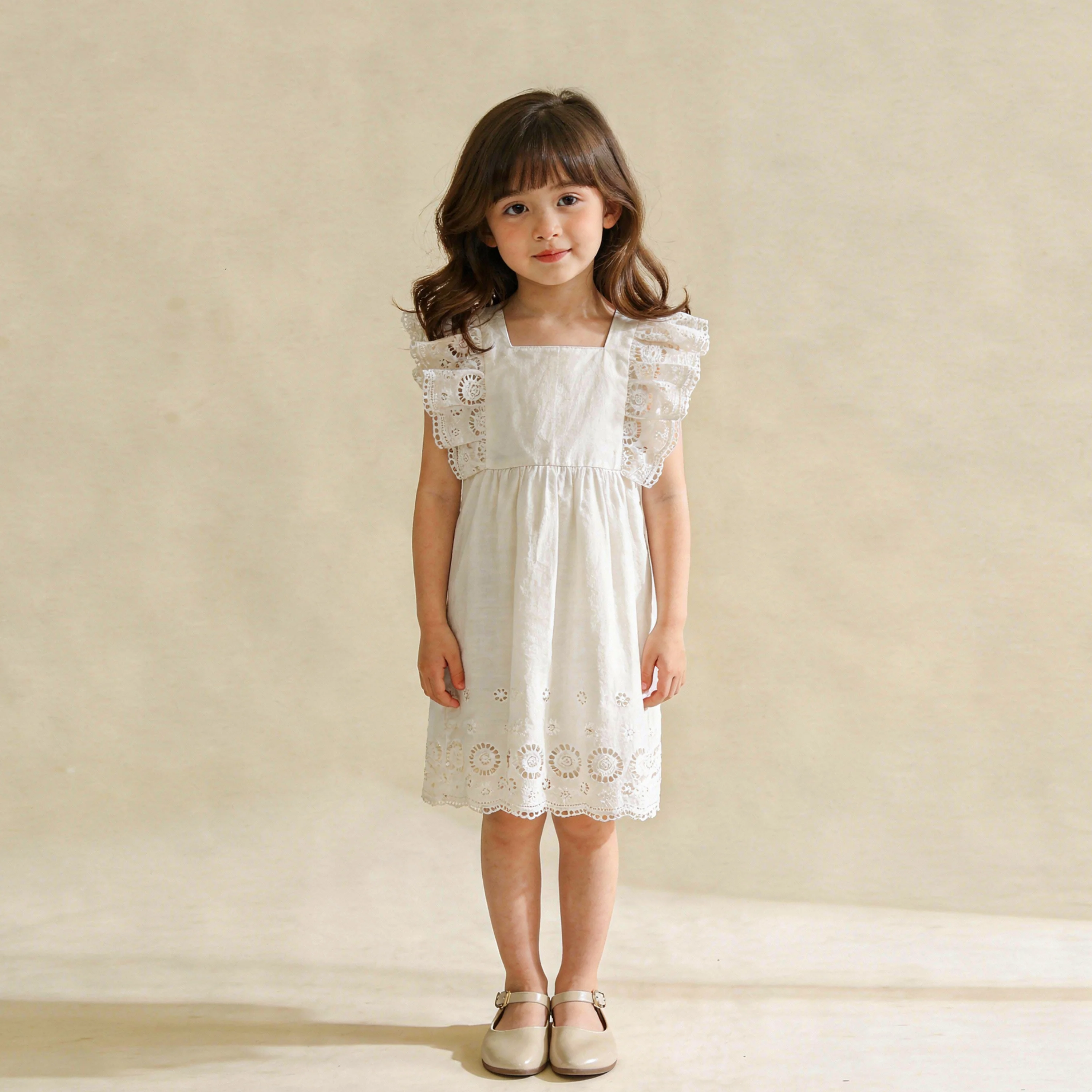Organic Eyelet Flutter Dress - Ivory Eyelet - Image 3