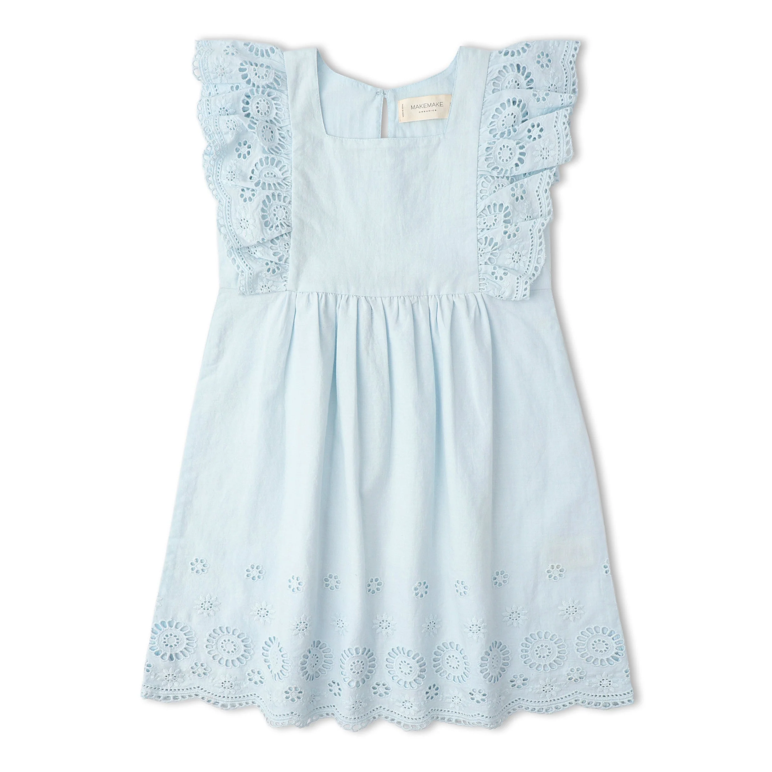 Organic Eyelet Flutter Dress - Light Blue Eyelet - Image 2