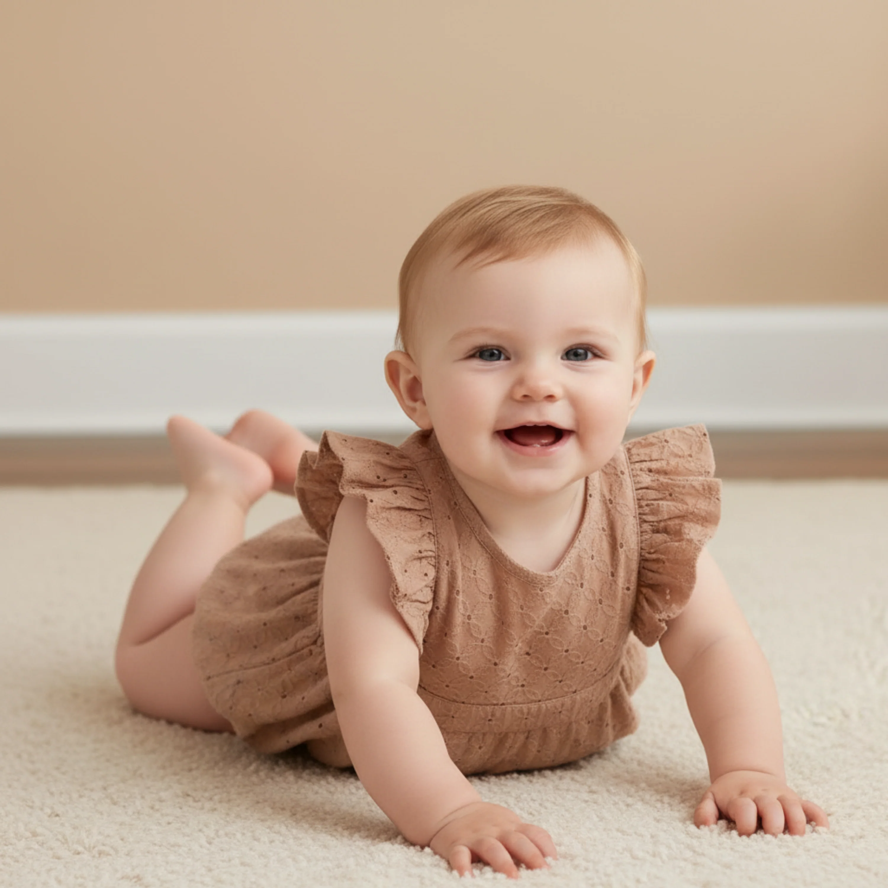 Organic Eyelet Flutter Romper - Clay Eyelet - Image 3