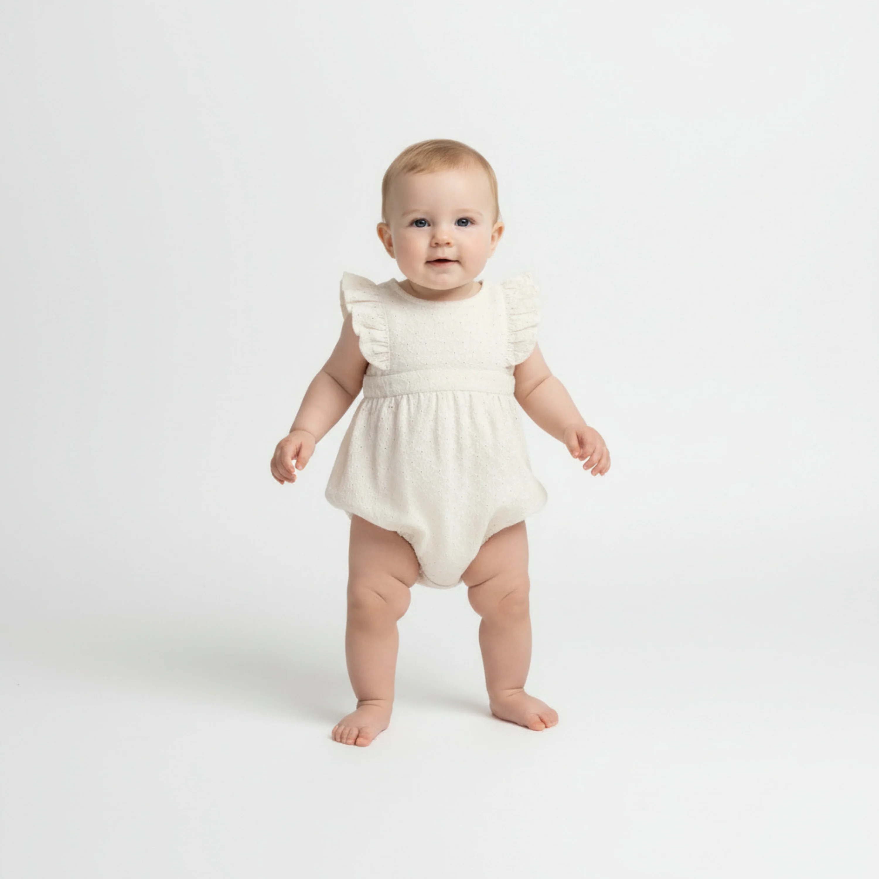 Organic Eyelet Flutter Romper- Ivory Eyelet - Image 3