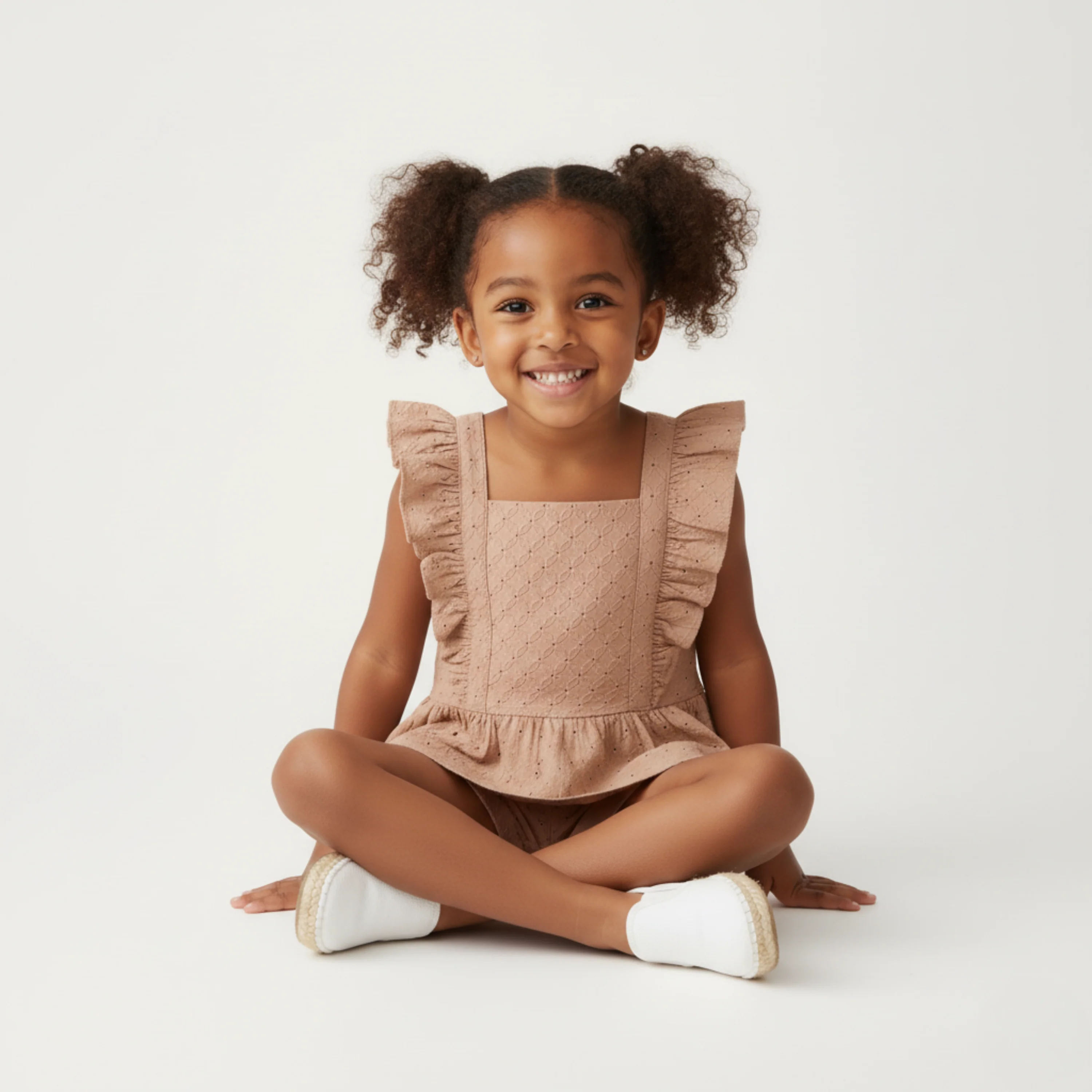 Organic Eyelet Flutter Top And Shorts Set - Clay Eyelet - Image 3