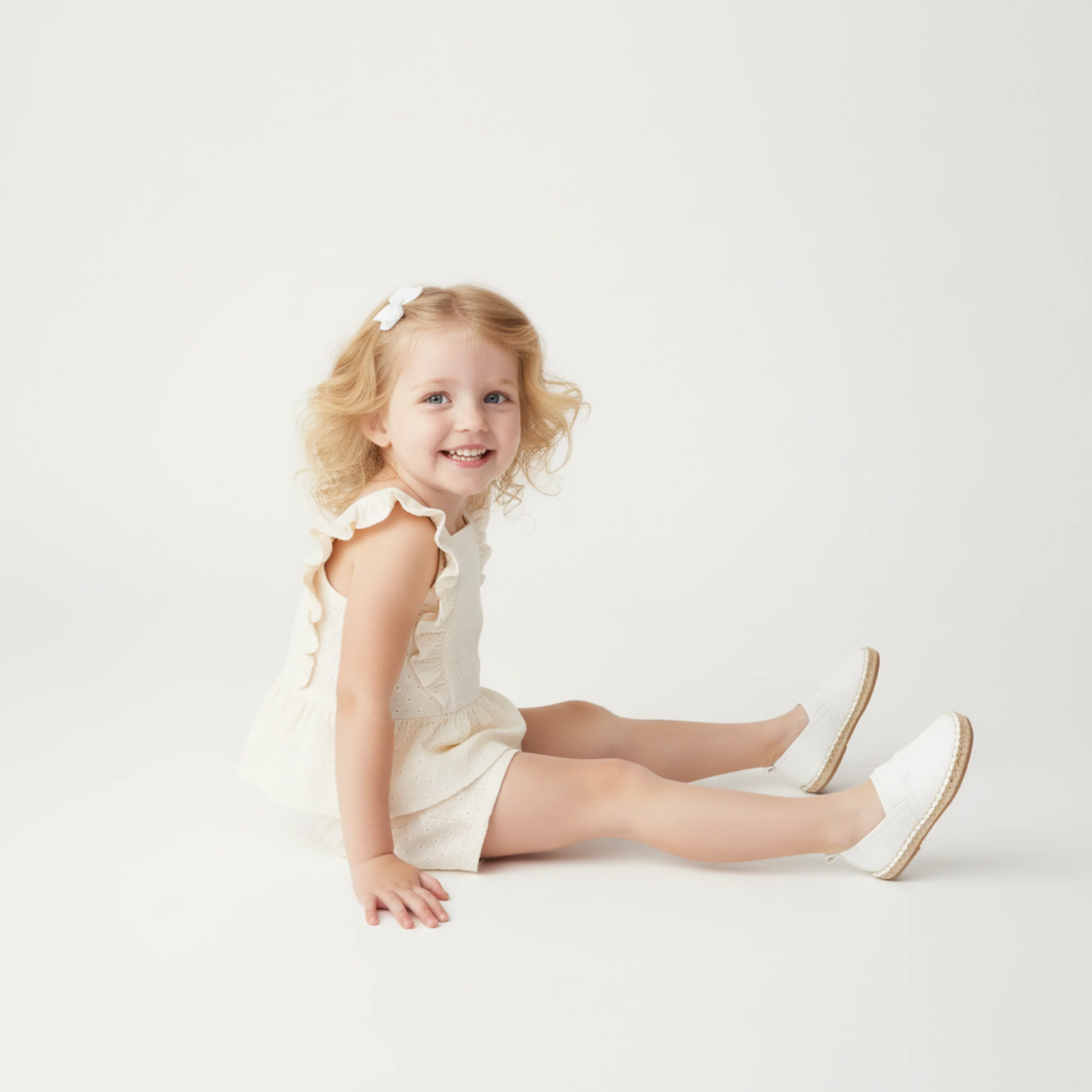 Organic Eyelet Flutter Top And Shorts Set - Ivory Eyelet - Image 3