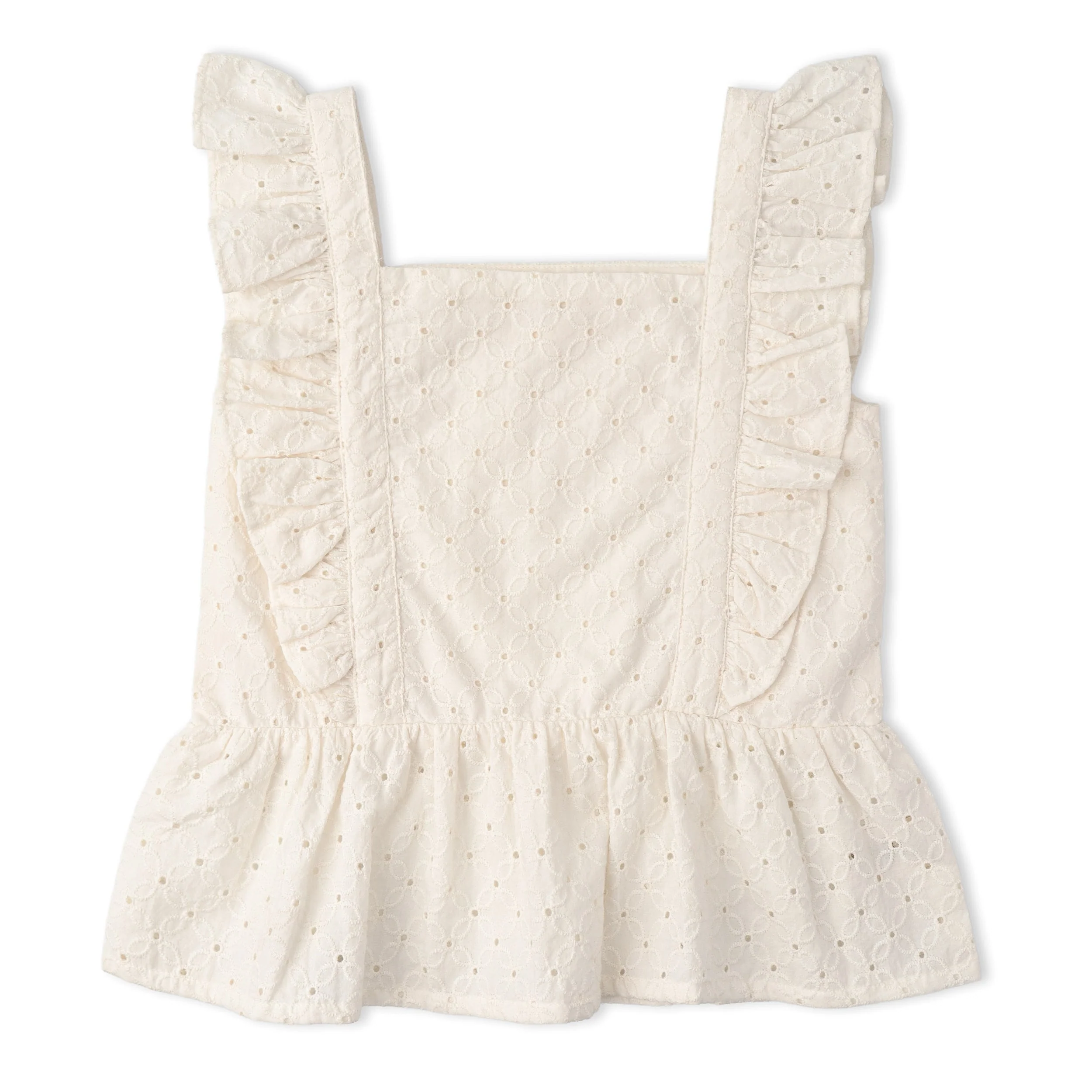Organic Eyelet Flutter Top And Shorts Set - Ivory Eyelet - Image 4