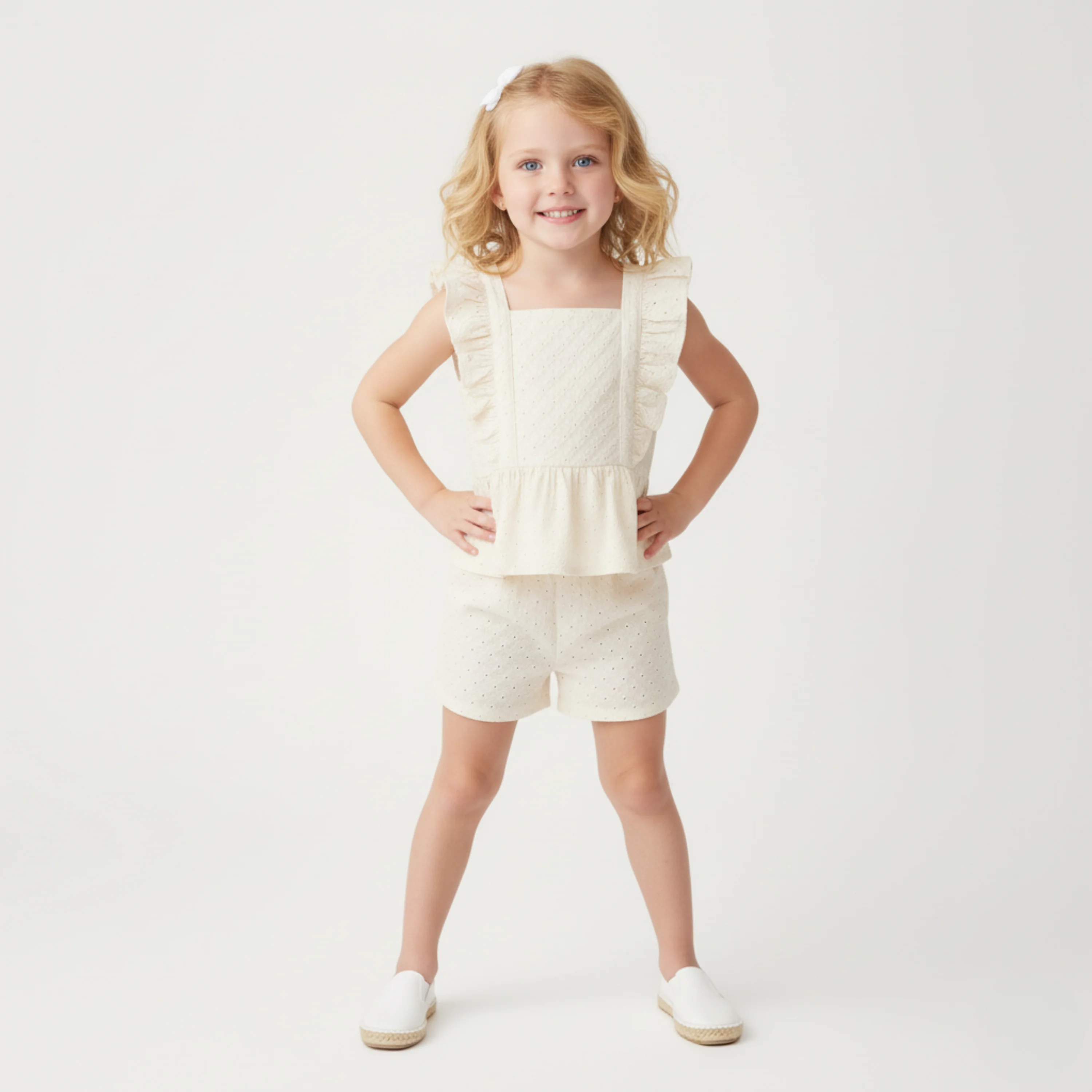Organic Eyelet Flutter Top And Shorts Set - Ivory Eyelet - Image 6