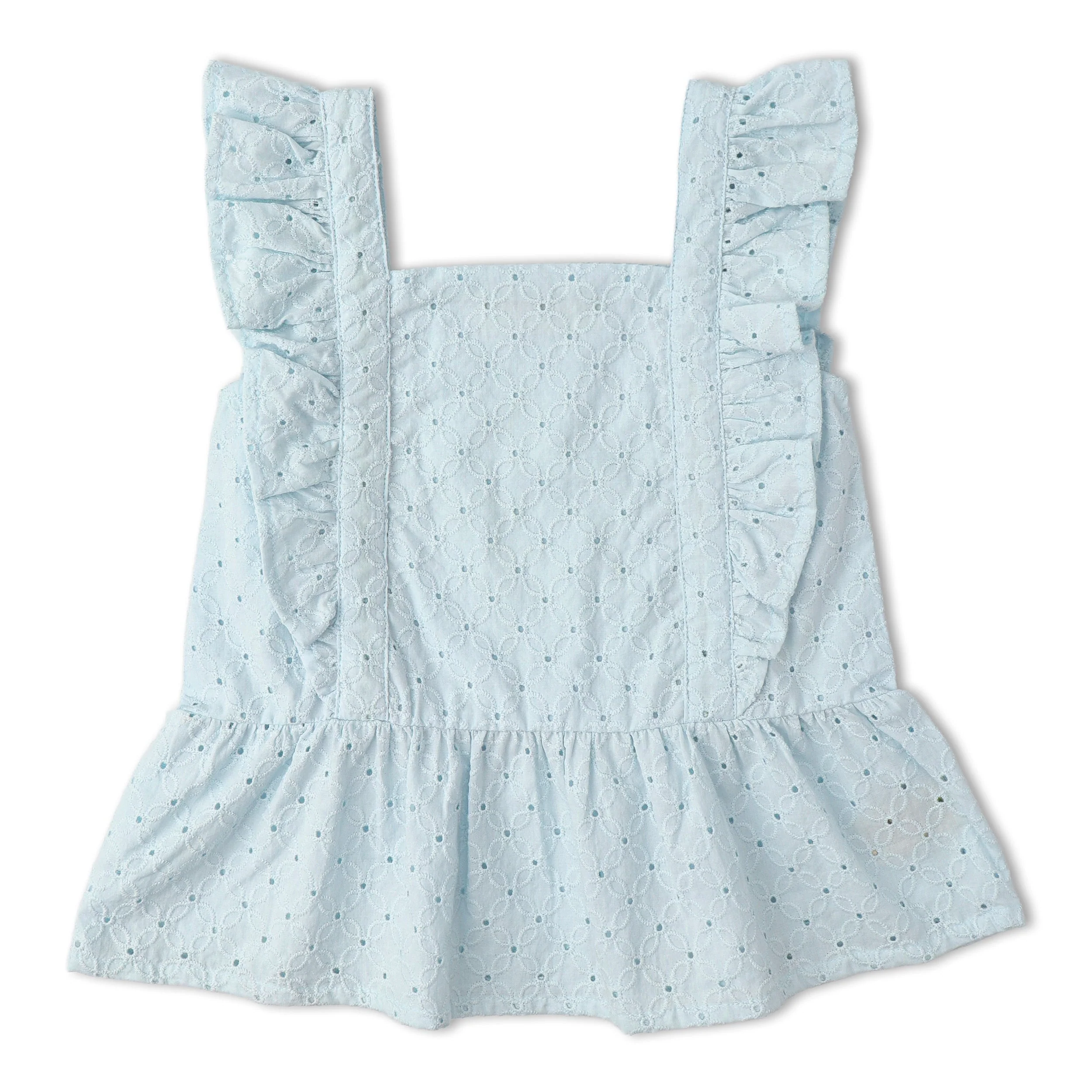 Organic Eyelet Flutter Top And Shorts Set - Light Blue Eyelet - Image 4