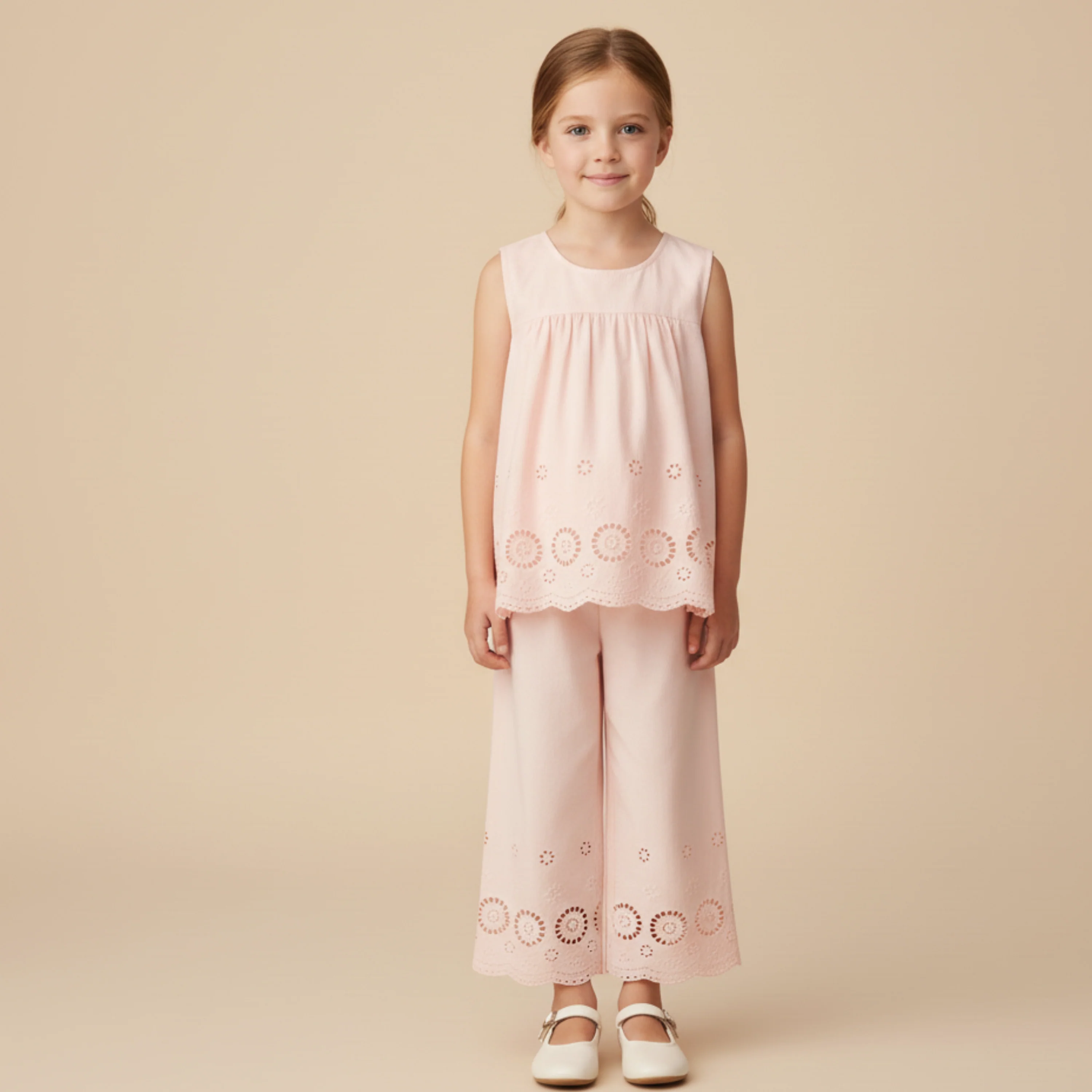 Organic Eyelet Top And Pant Set - Blush Eyelet - Image 3