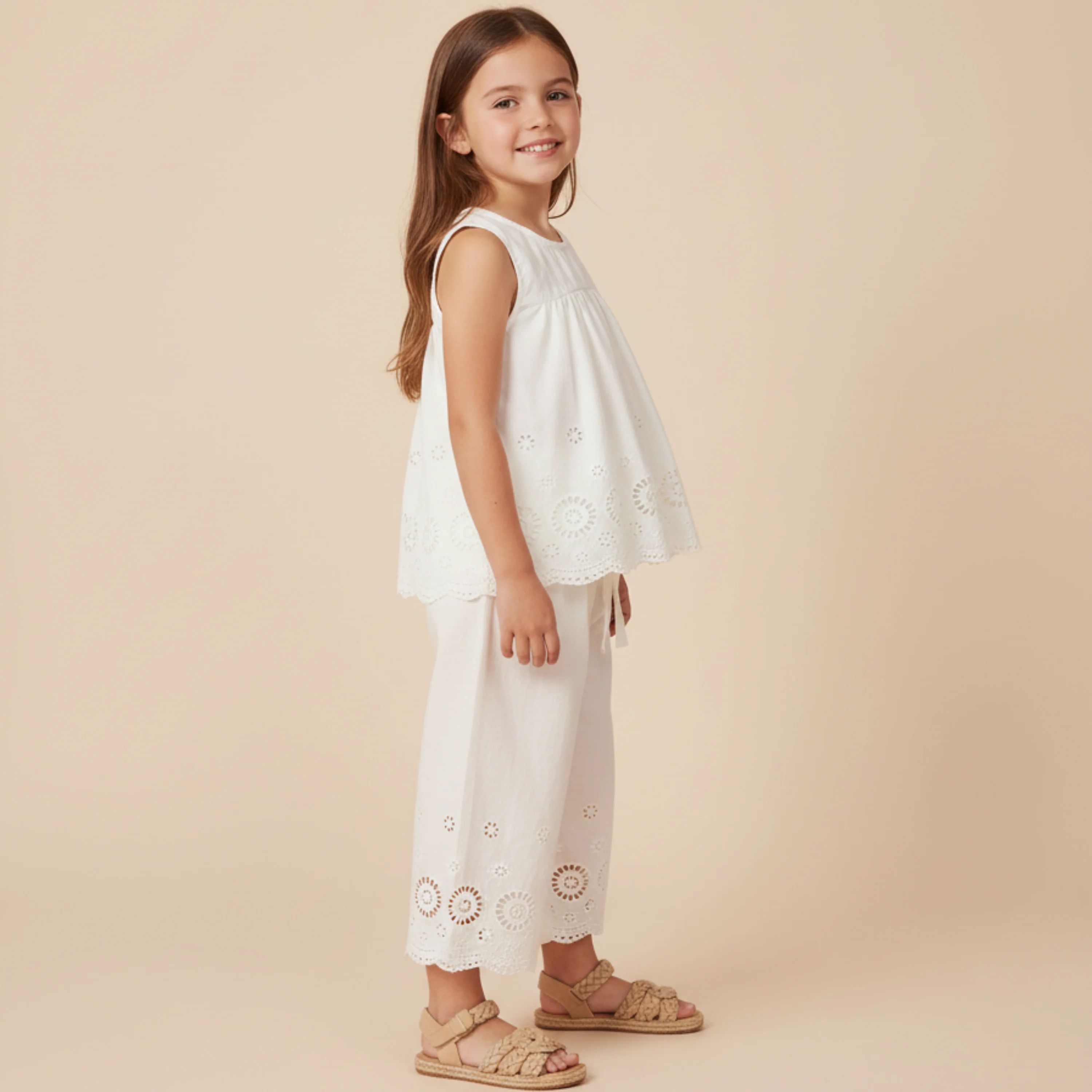 Organic Eyelet Top And Pant Set - Ivory Eyelet - Image 3