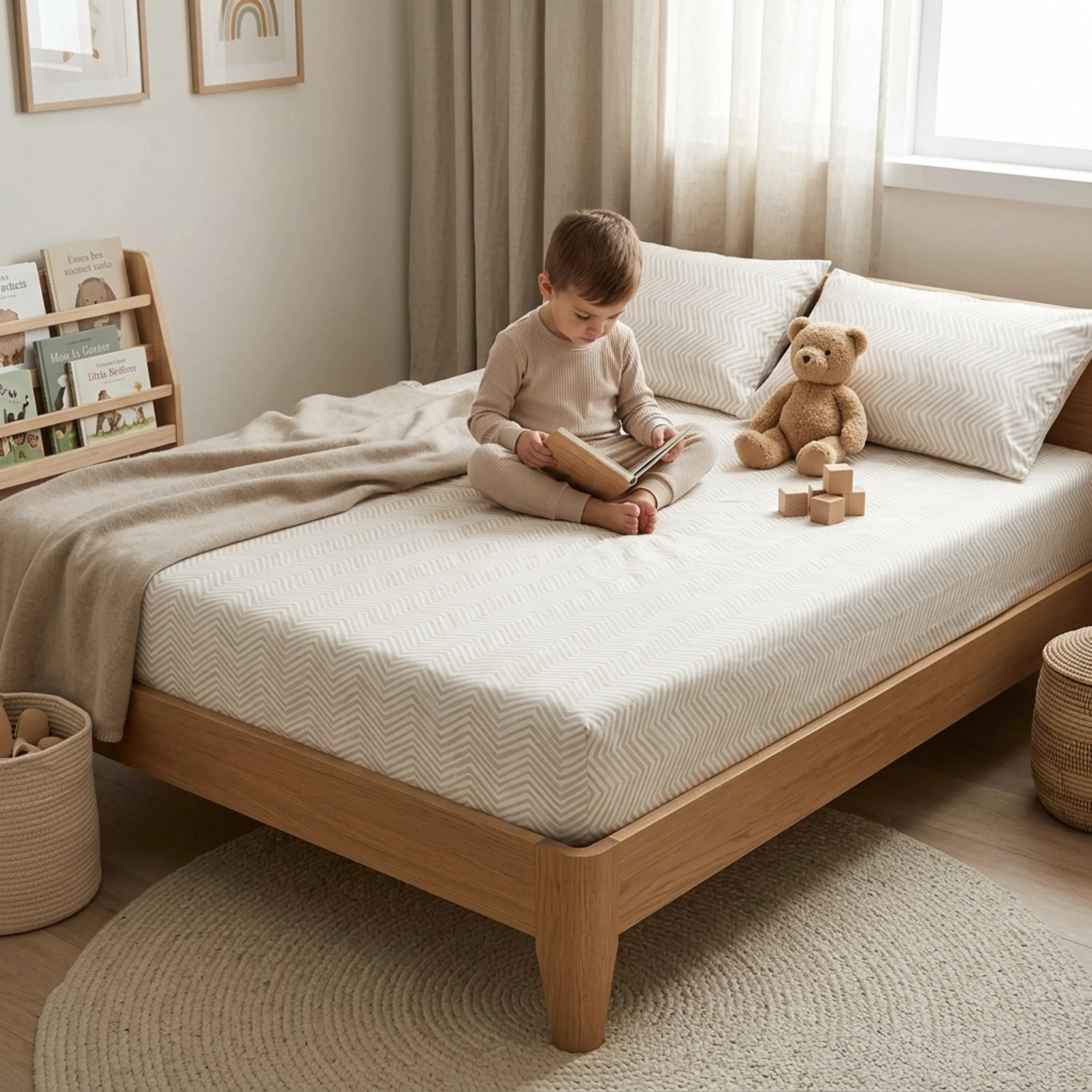 Organic Kids Fitted Sheet - Herringbone - Image 6