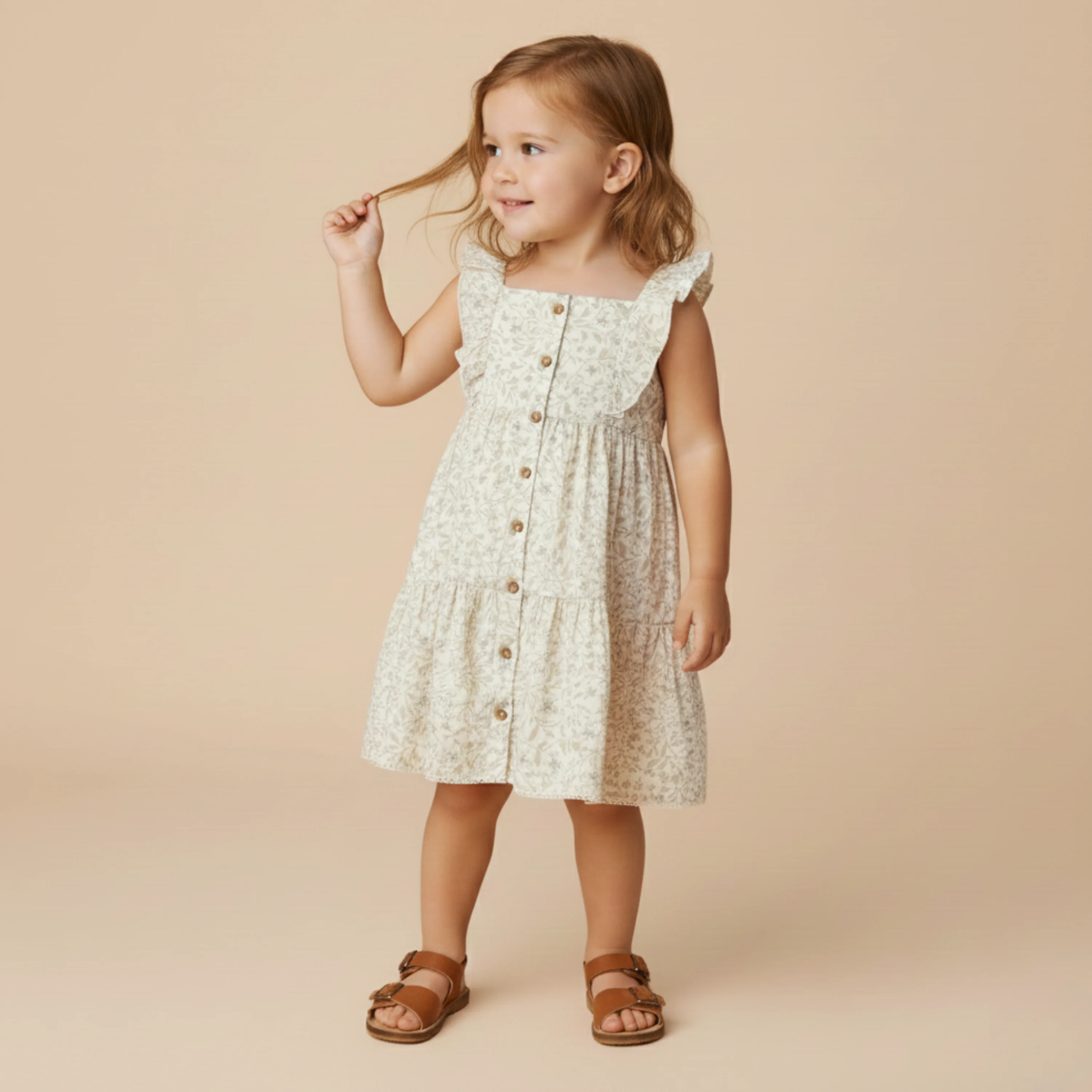 Organic Flutter Buttoned Tiered Dress - Bluebelle