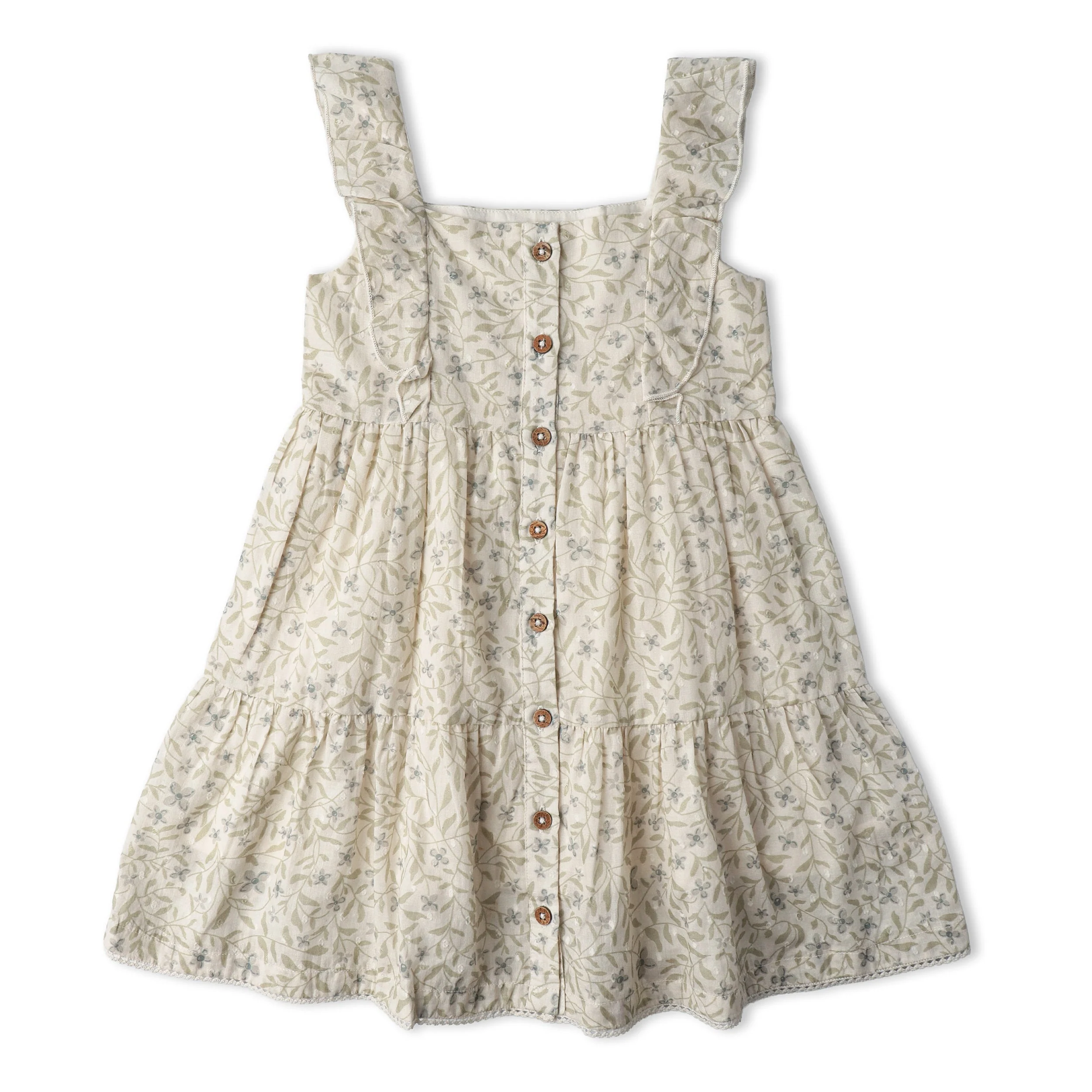 Organic Flutter Buttoned Tiered Dress - Bluebelle - Image 2