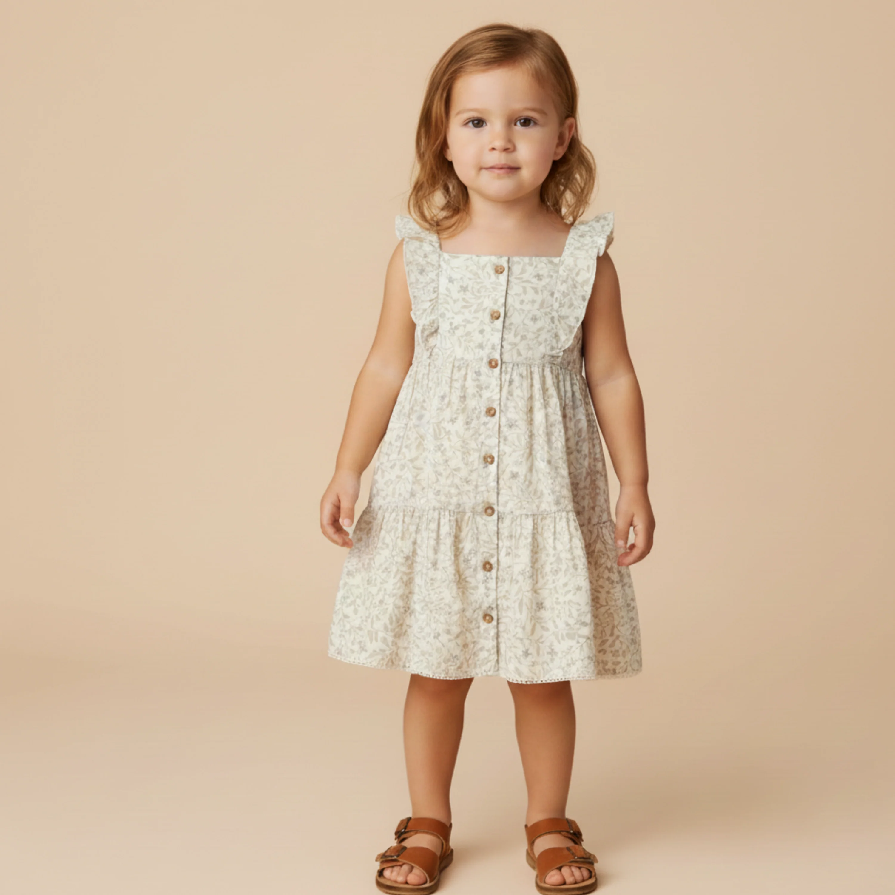 Organic Flutter Buttoned Tiered Dress - Bluebelle - Image 3