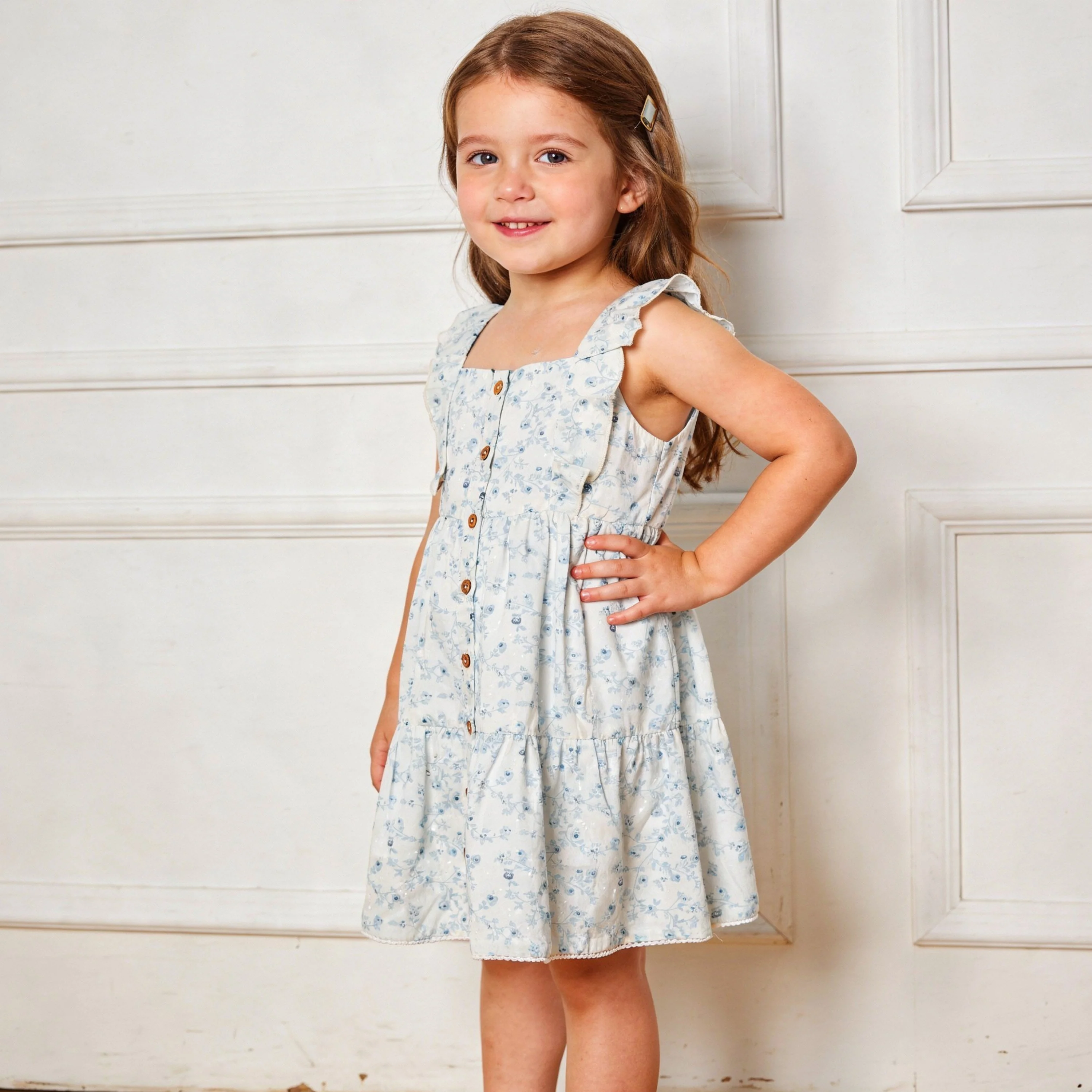 Organic Flutter Buttoned Tiered Dress - Ivy Floral - Image 4
