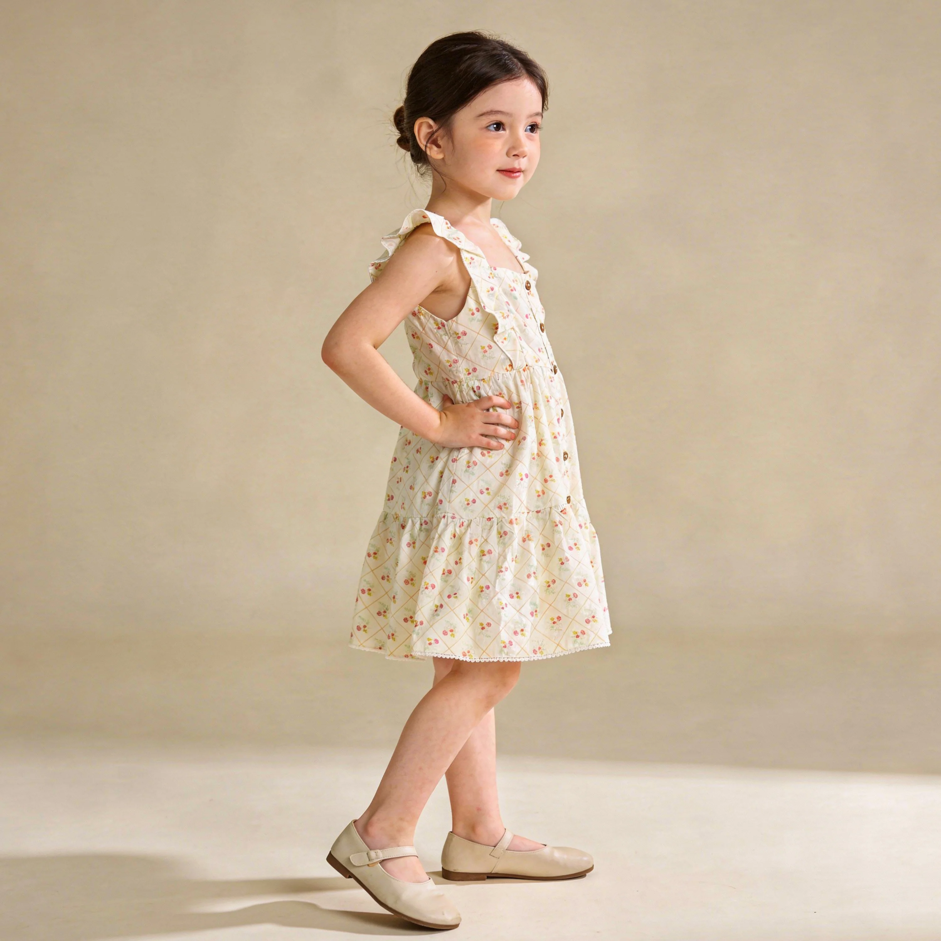 Organic Flutter Buttoned Tiered Dress - Spring Weave - Image 3