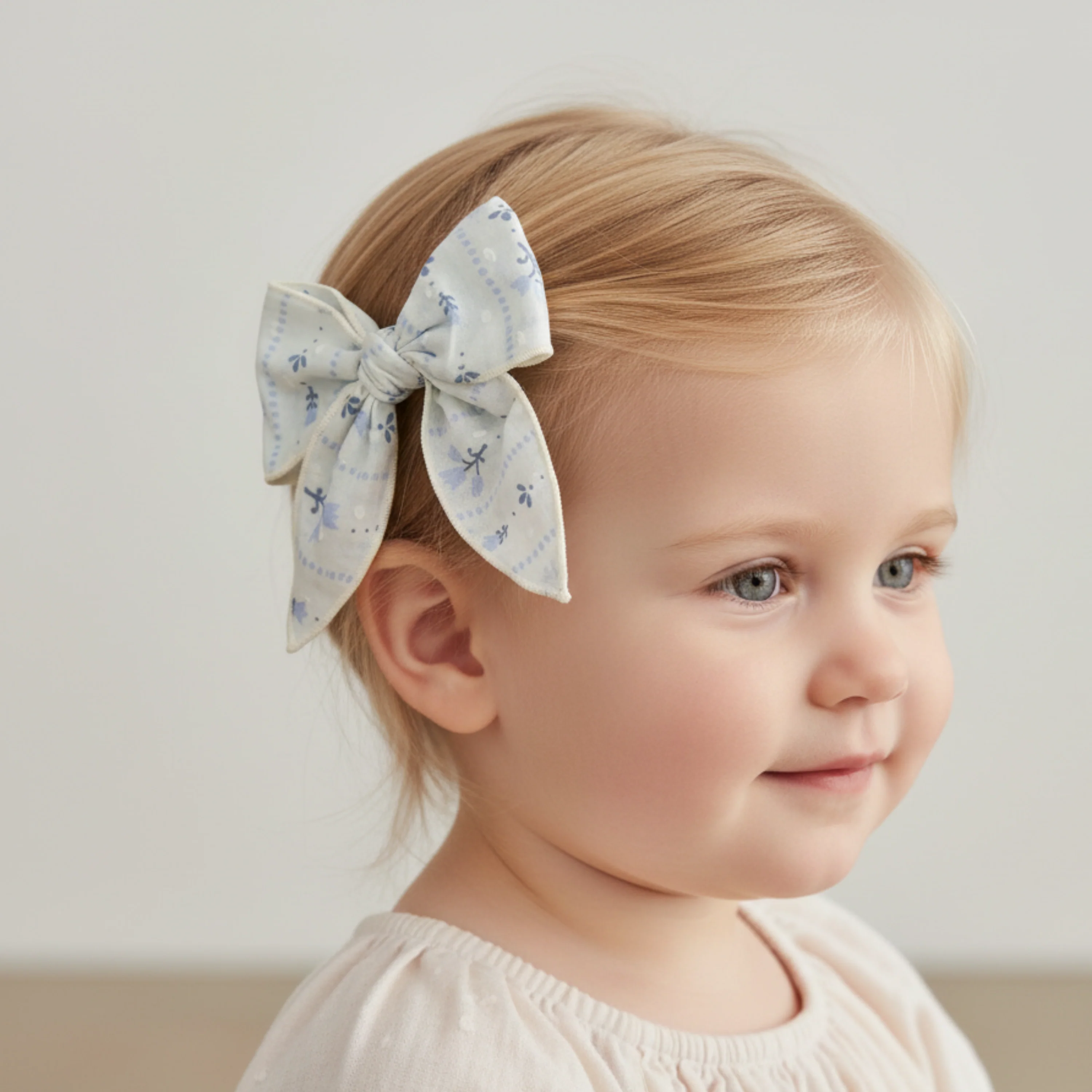 Organic Hair Bow Clip - Blue Vines - Image 3