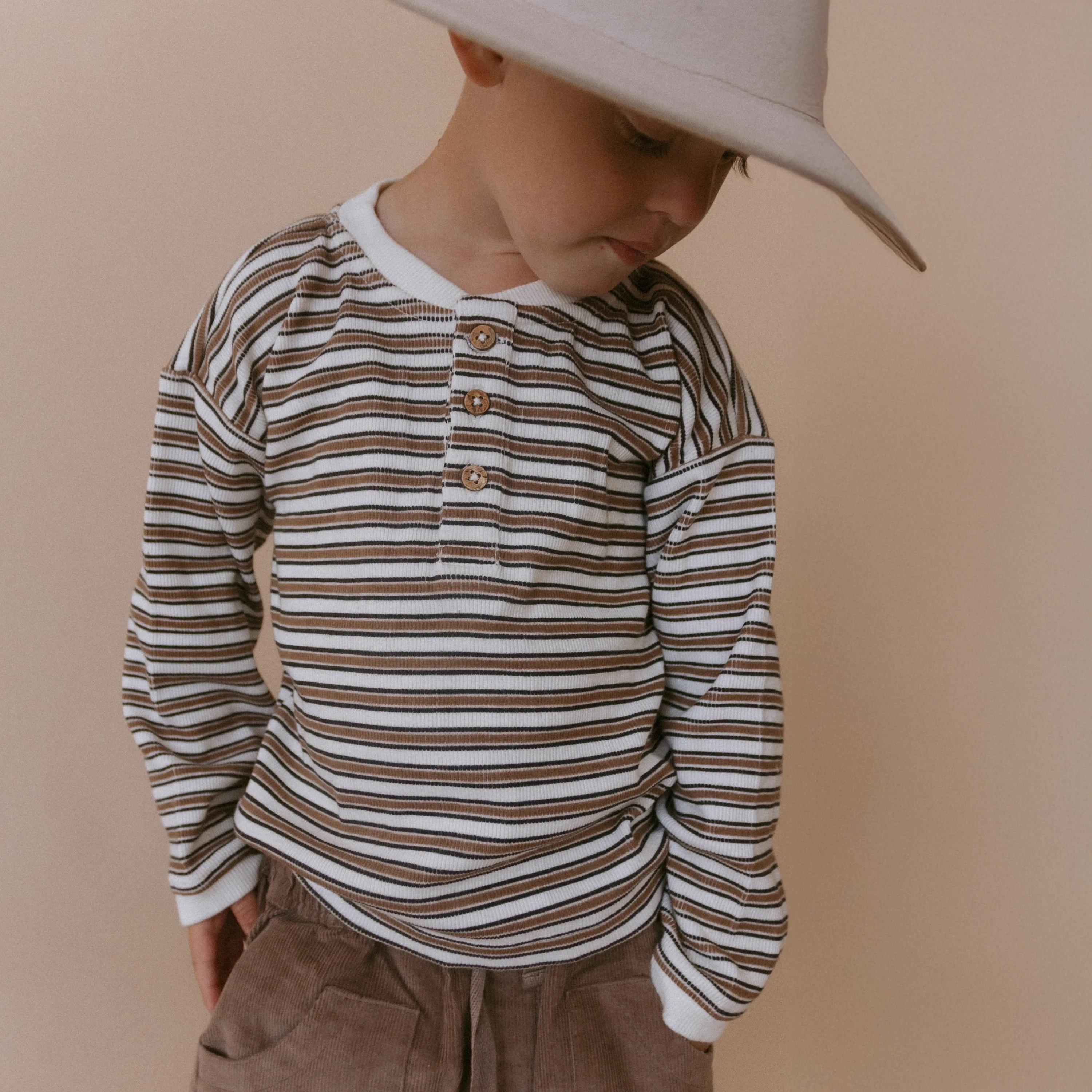 Organic Henley Tee - Brown Stripe - Image 3
