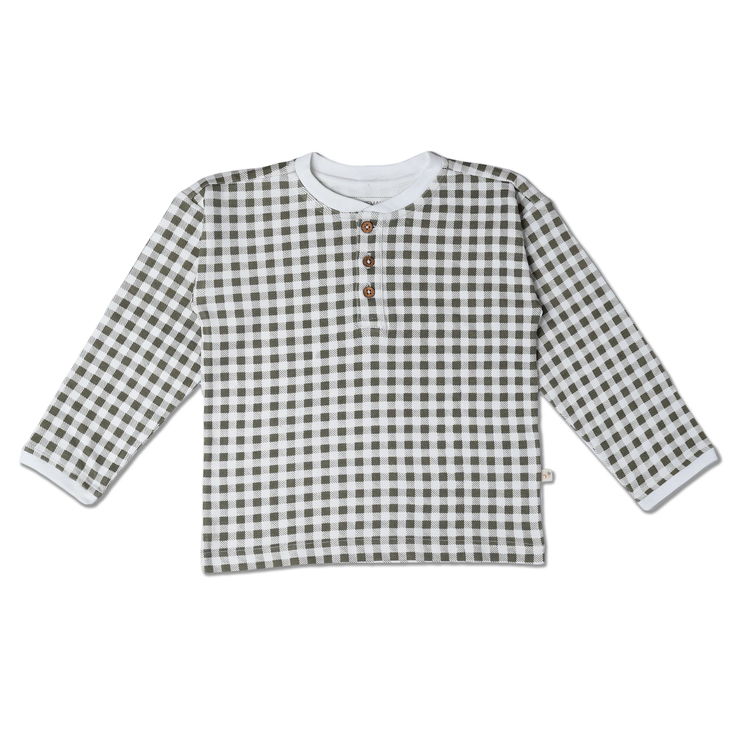 Organic Henley Tee - Olive Gingham - Image 2