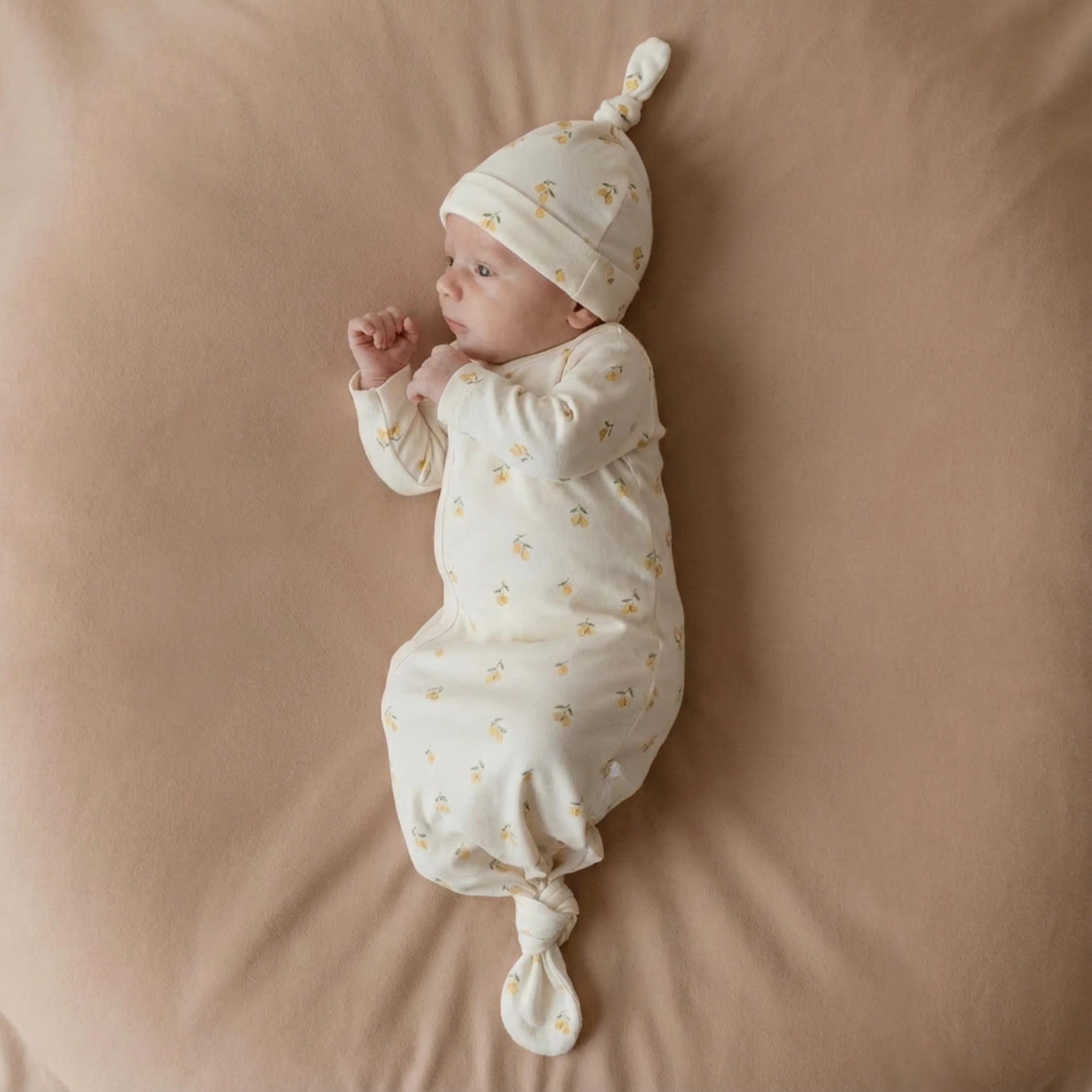 Organic Kimono Knotted Sleep Gown - Lemons - Image 3