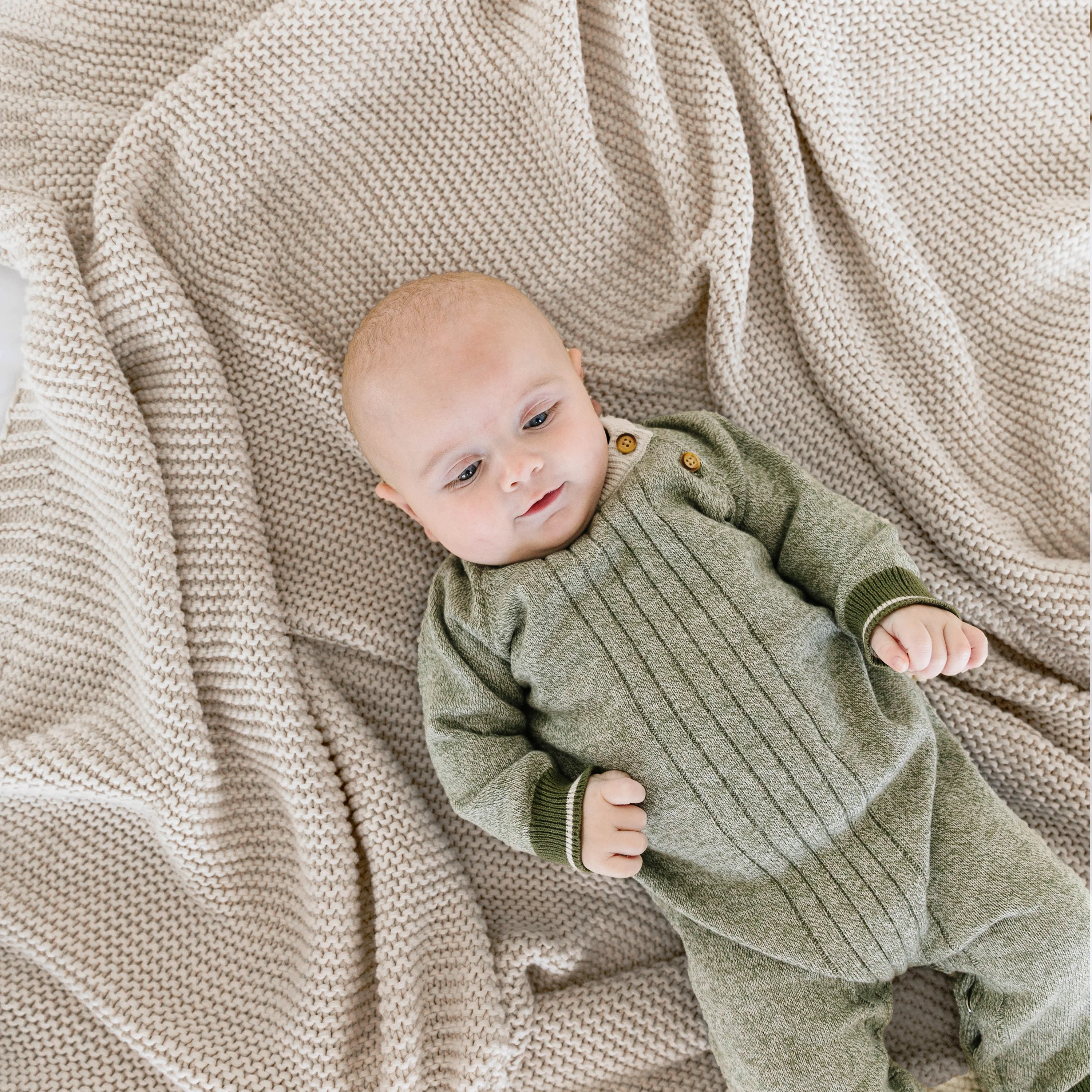 Organic Knit Throw Blanket - Beige - Image 4