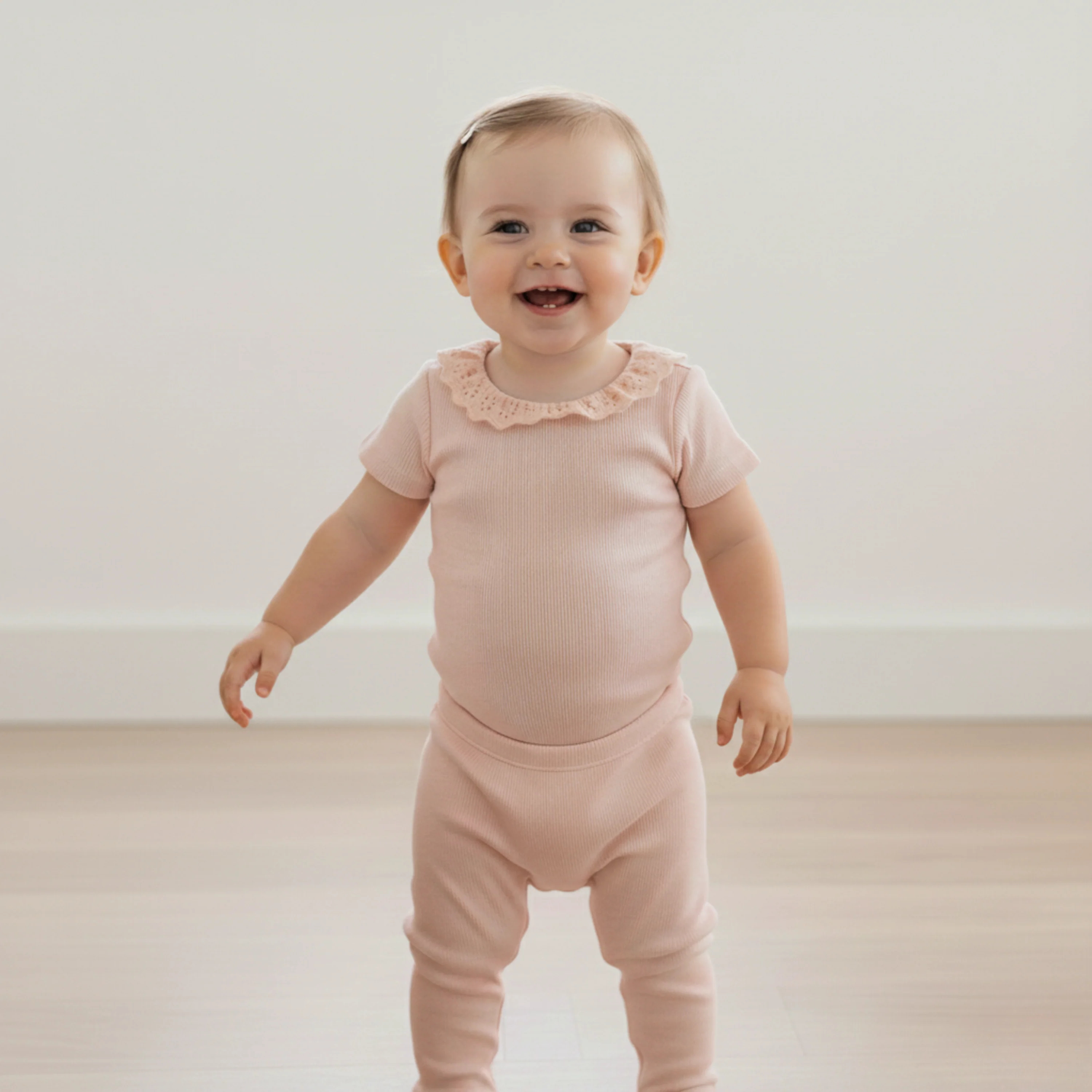 Organic Lace Collar Onesie & Tights Set - Blush - Image 3