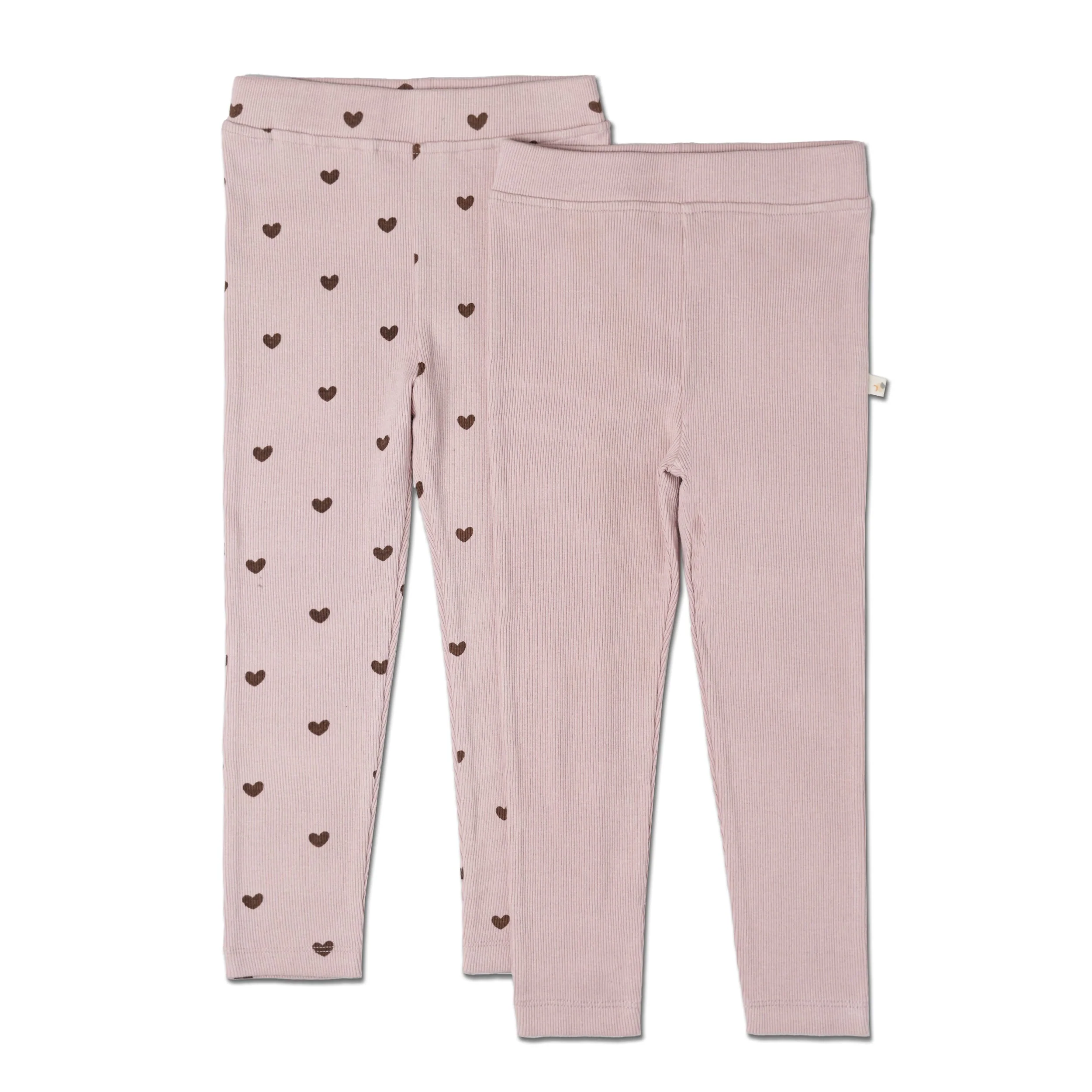 Organic Leggings - Set of 2 - Hearts + Dusty Rose - Image 2