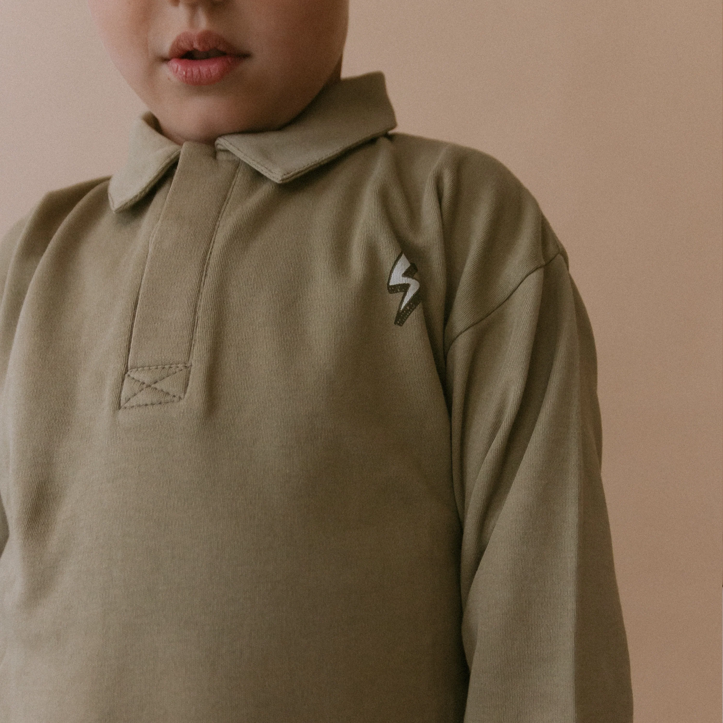 Organic Long Sleeve Polo - Olive - Image 2