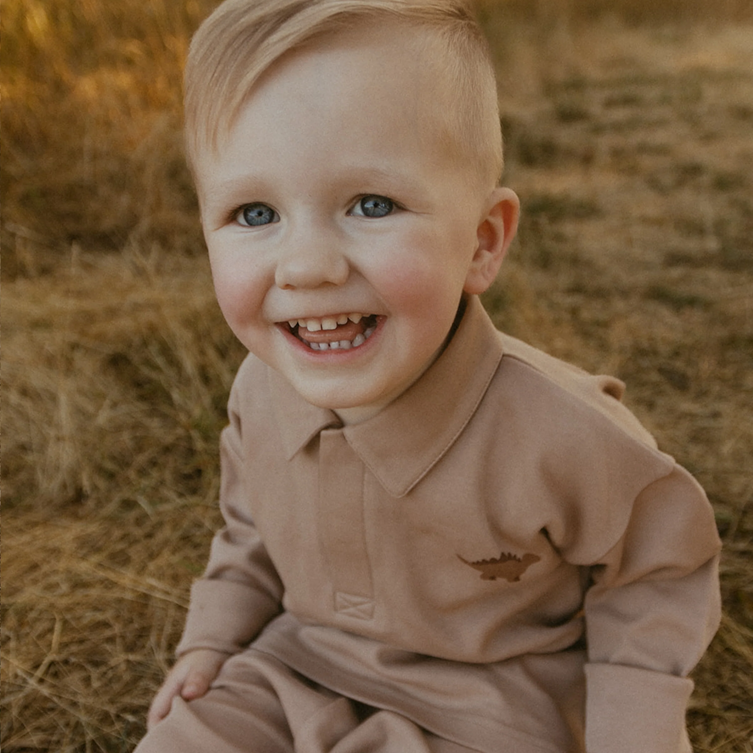 Organic Long Sleeve Polo - Taupe - Image 3