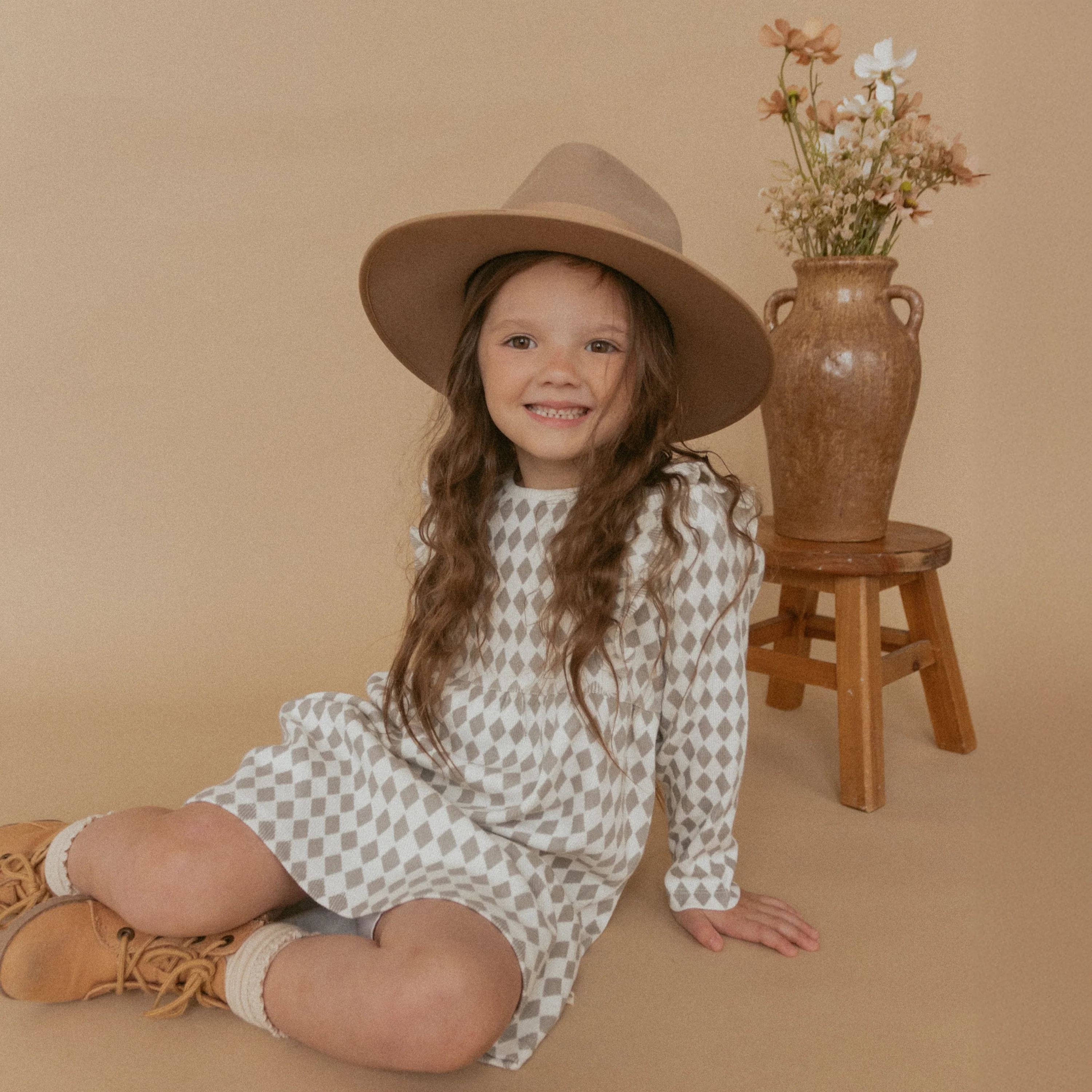 Organic Long Sleeve Ruffle Dress - Harlequin