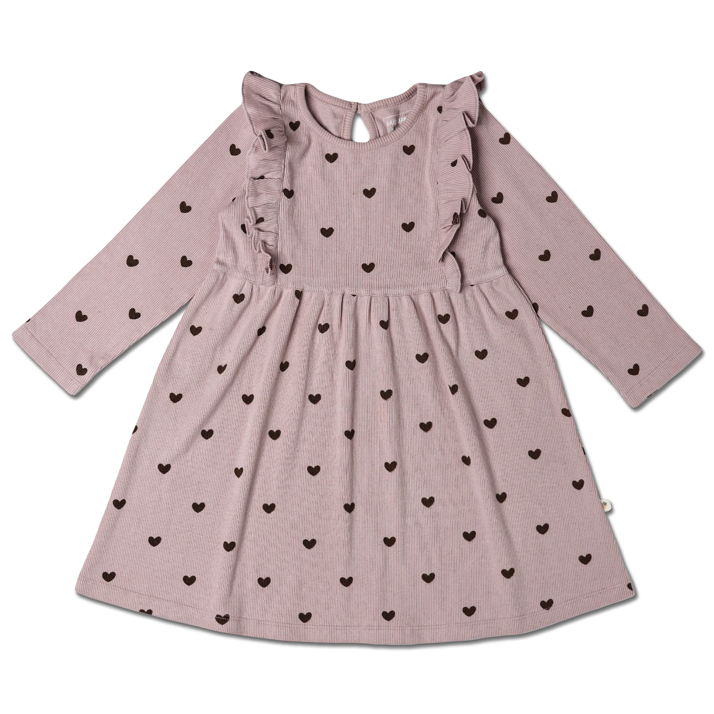 Organic Long Sleeve Ruffle Dress - Hearts - Image 2