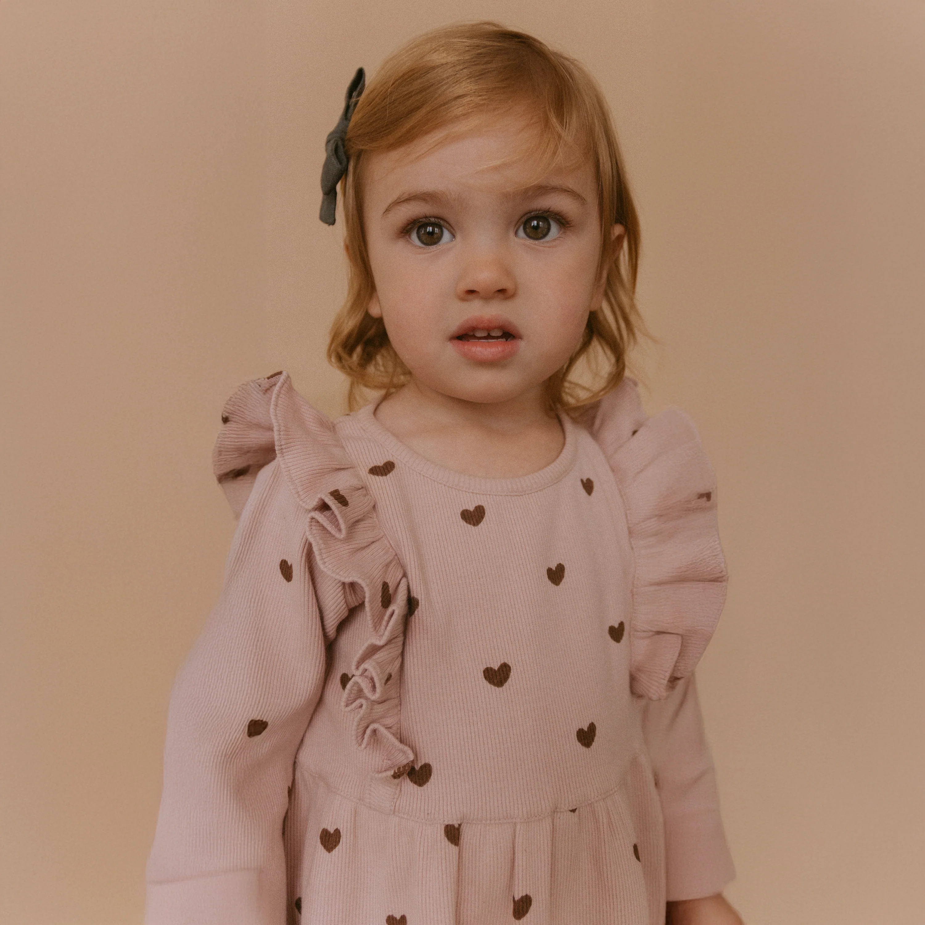 Organic Long Sleeve Ruffle Dress - Hearts - Image 3