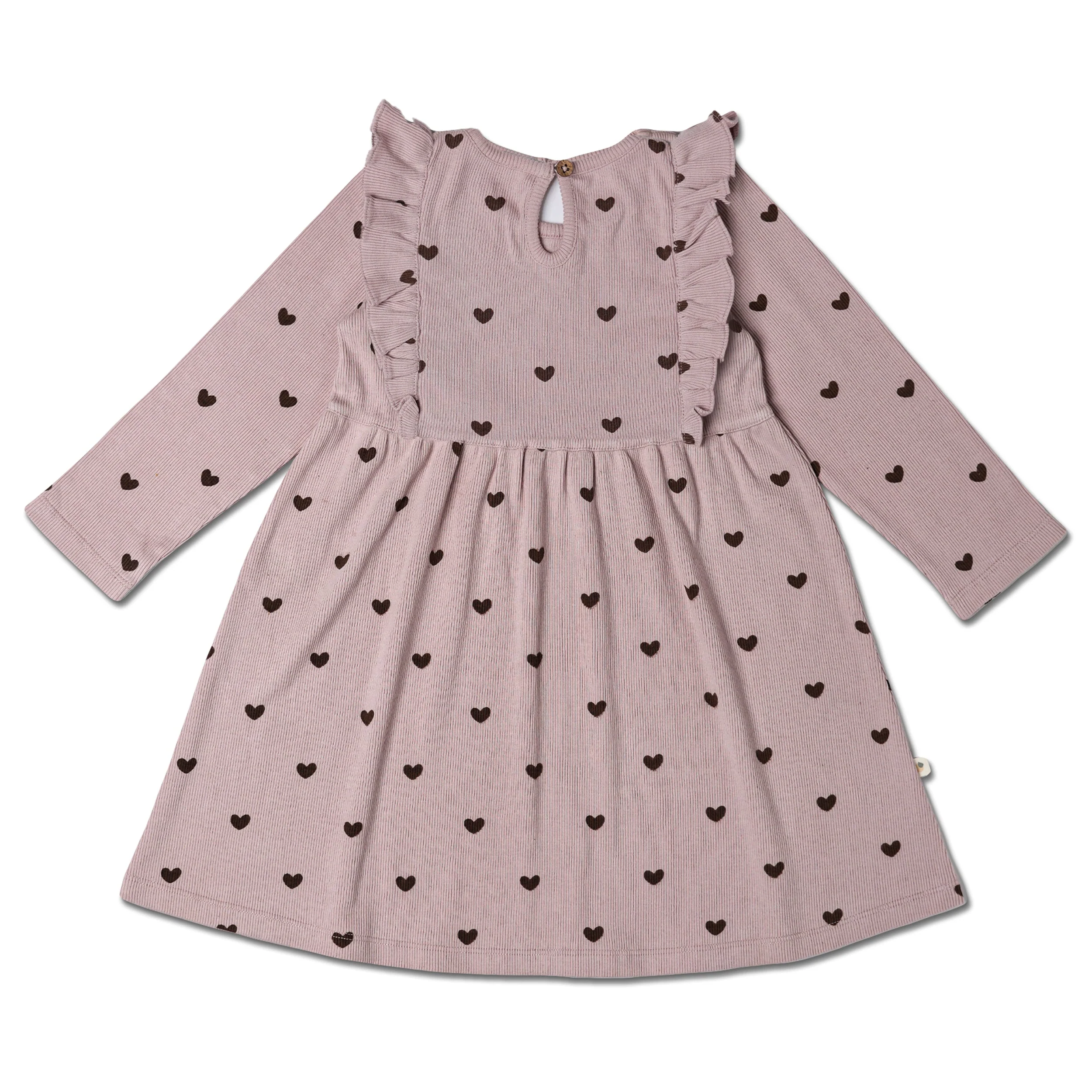 Organic Long Sleeve Ruffle Dress - Hearts - Image 4