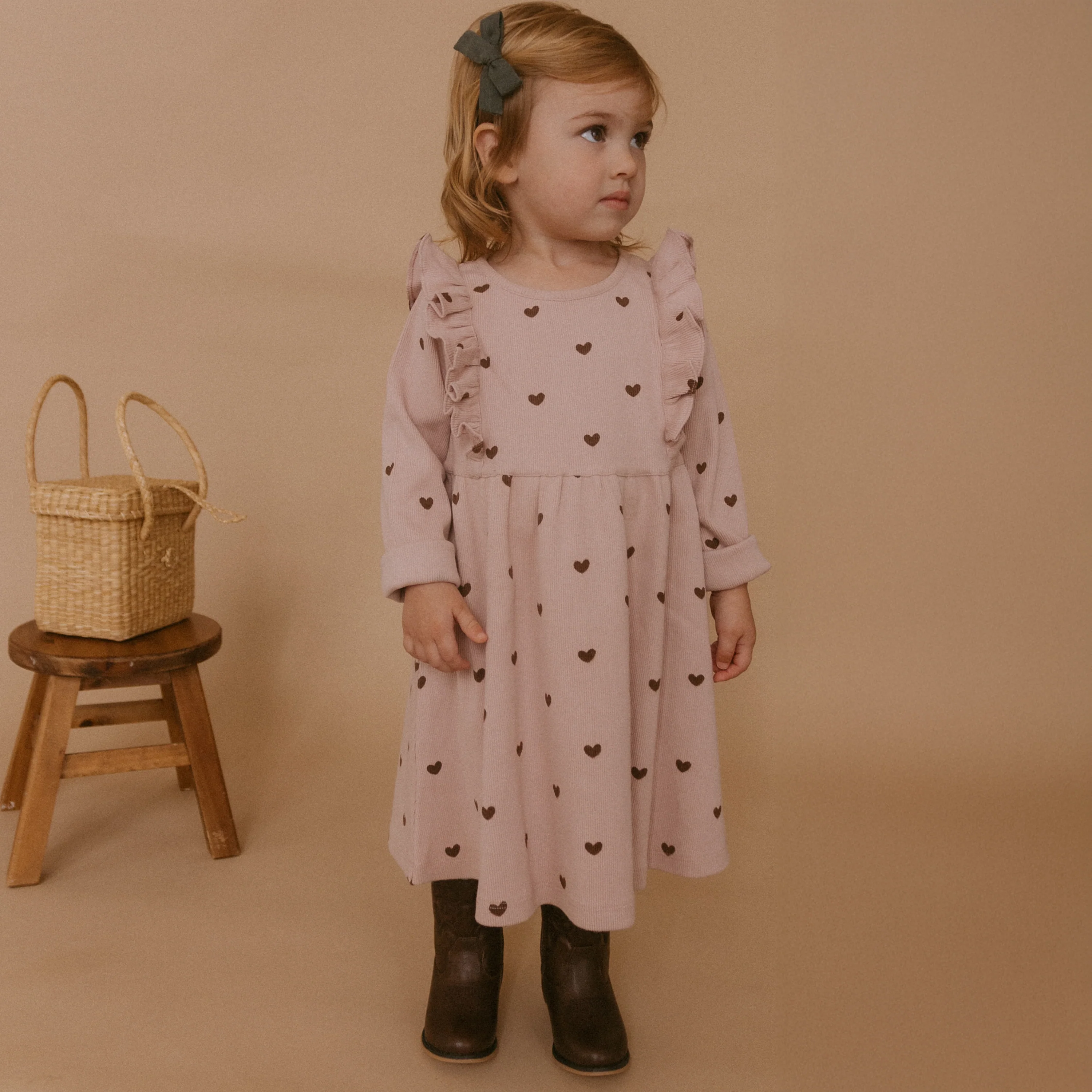 Organic Long Sleeve Ruffle Dress - Hearts - Image 5