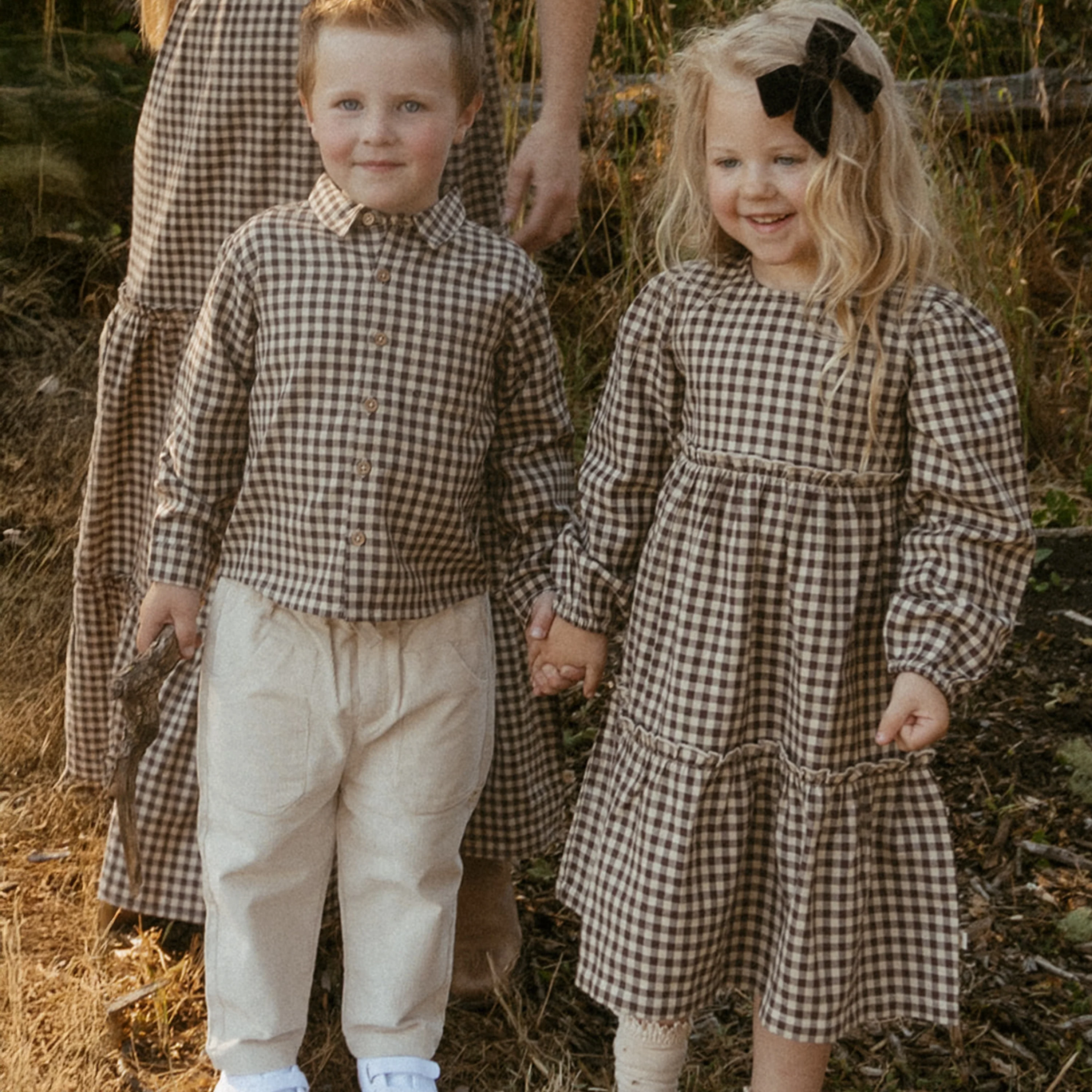 Organic Long Sleeve Tiered Dress - Gingham Checks - Image 3