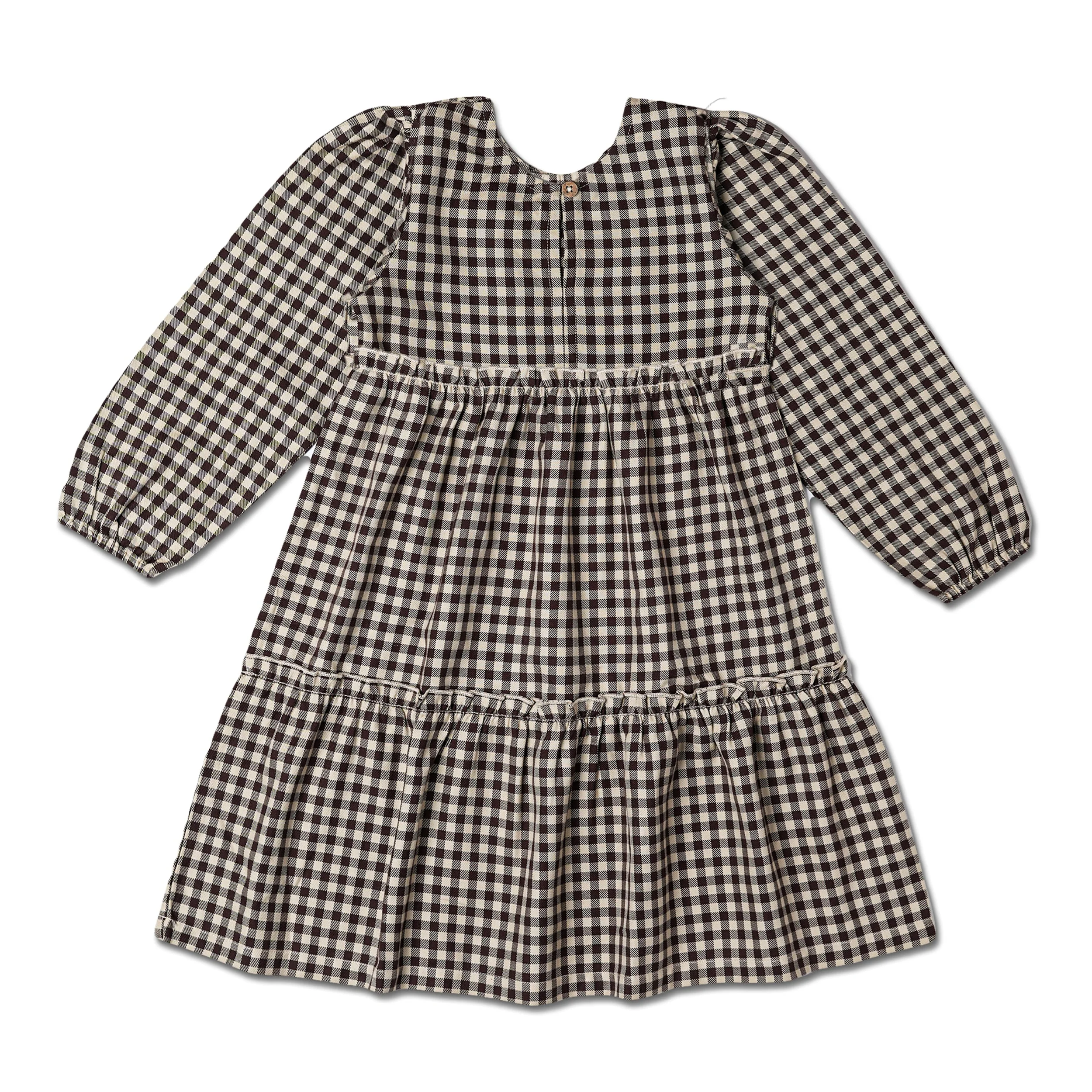 Organic Long Sleeve Tiered Dress - Gingham Checks - Image 4