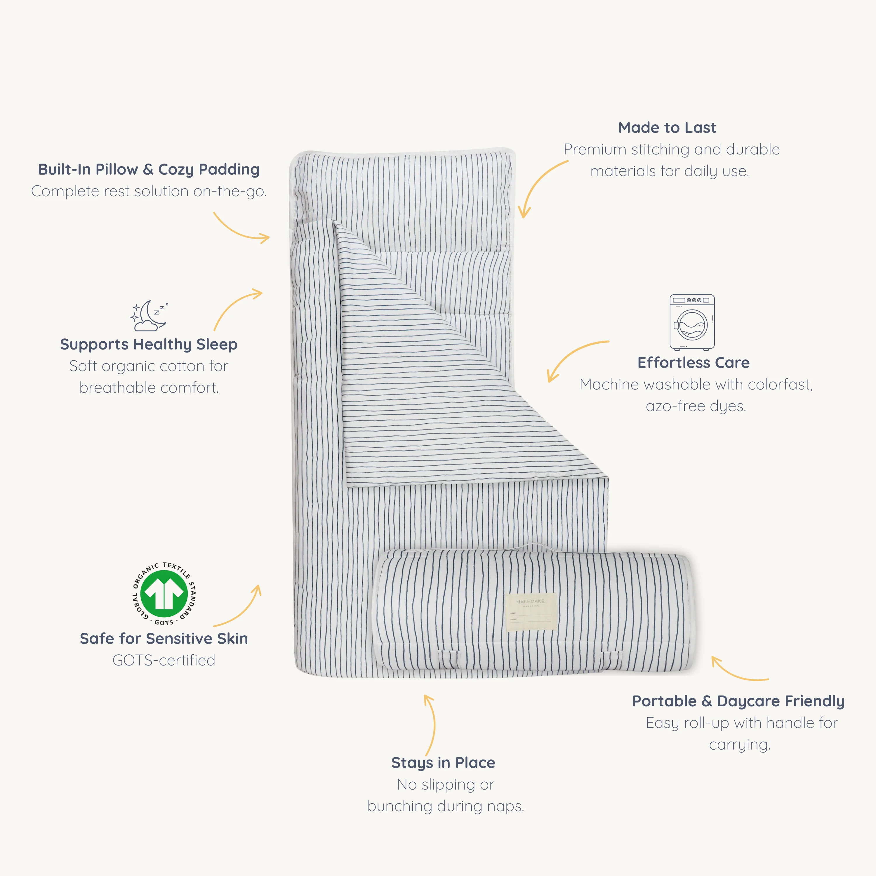 Organic Cozy Comfort Nap Mat - Navy Stripes - Image 8