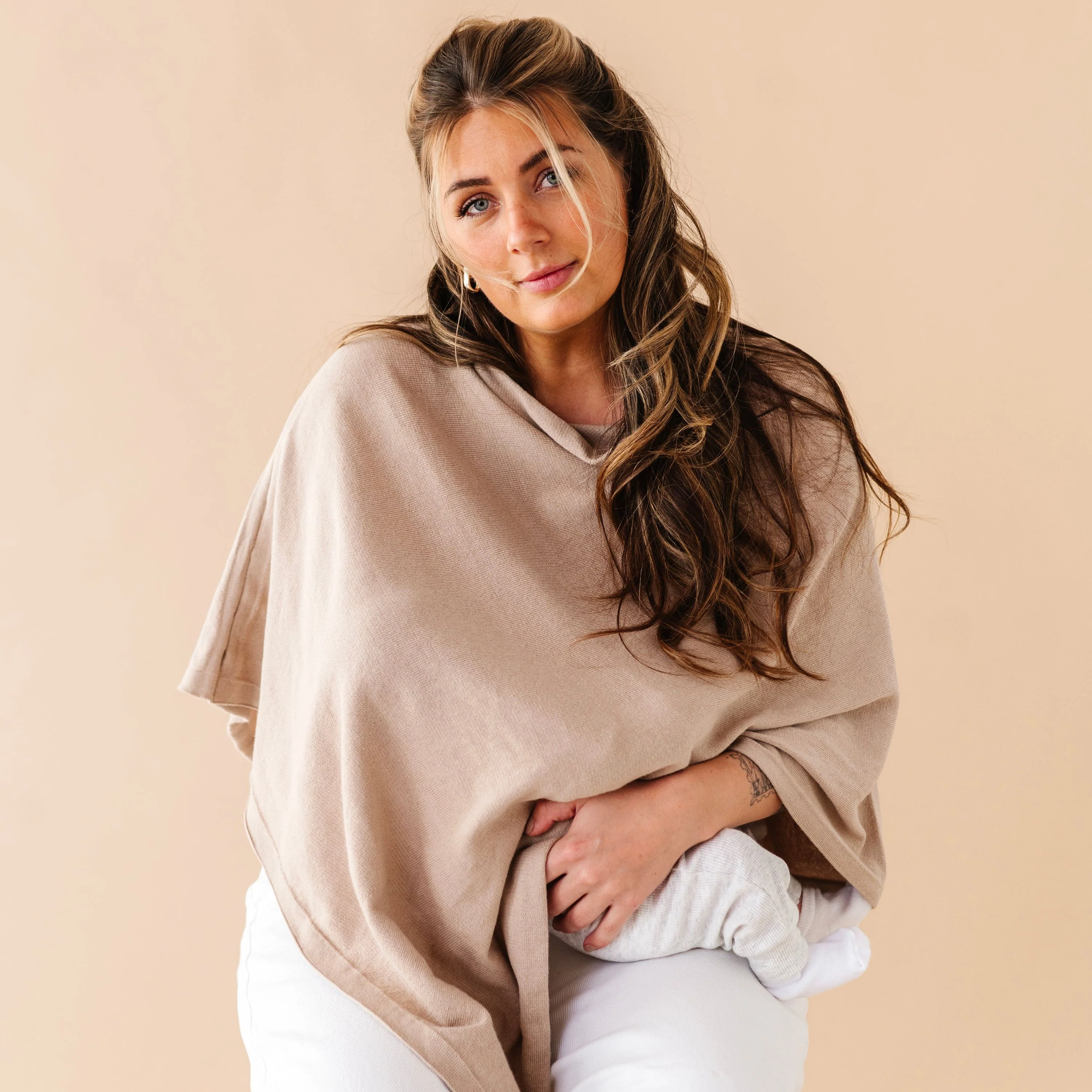 Organic Nursing Shawl Cover - Sand - Image 3