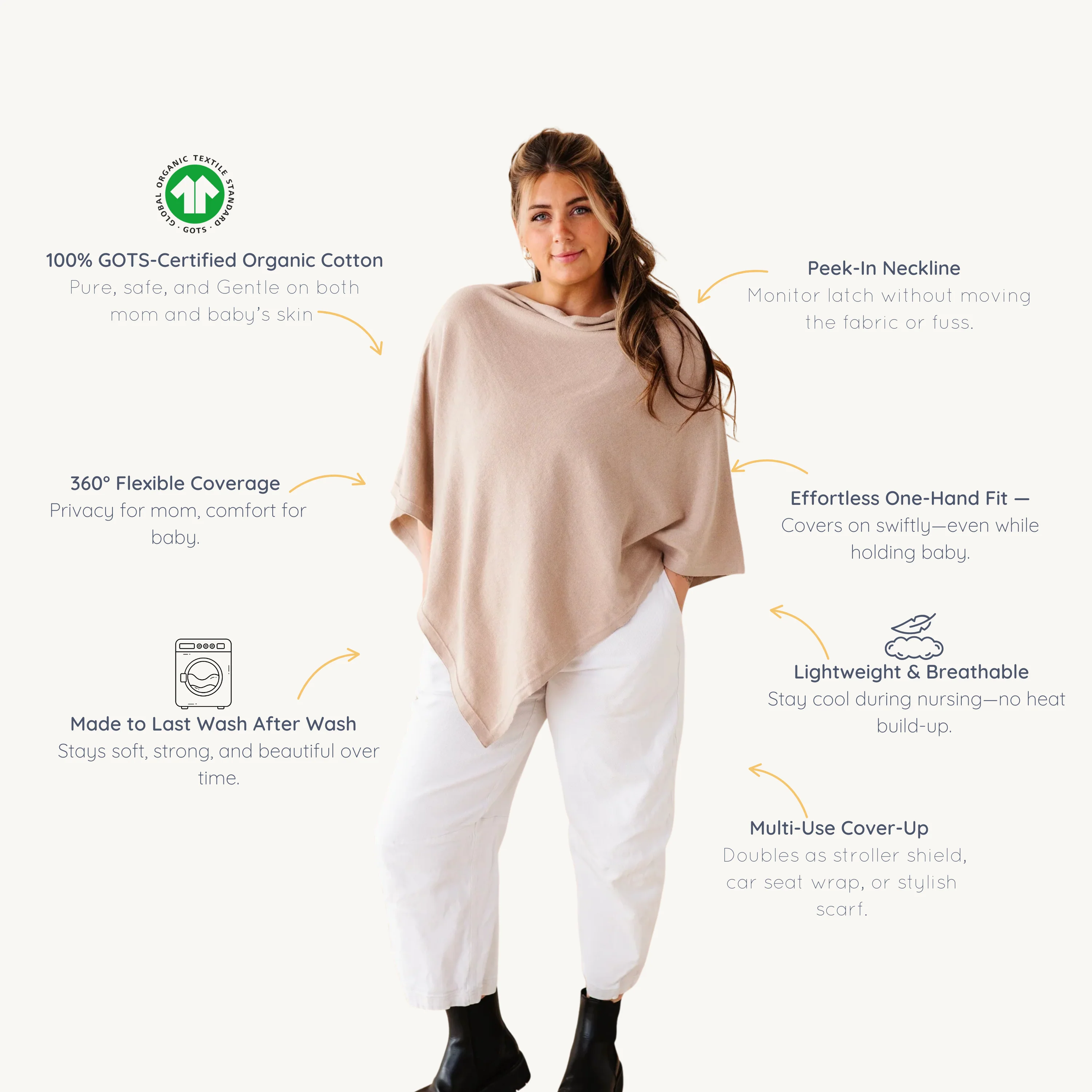 Organic Nursing Shawl Cover - Sand - Image 6