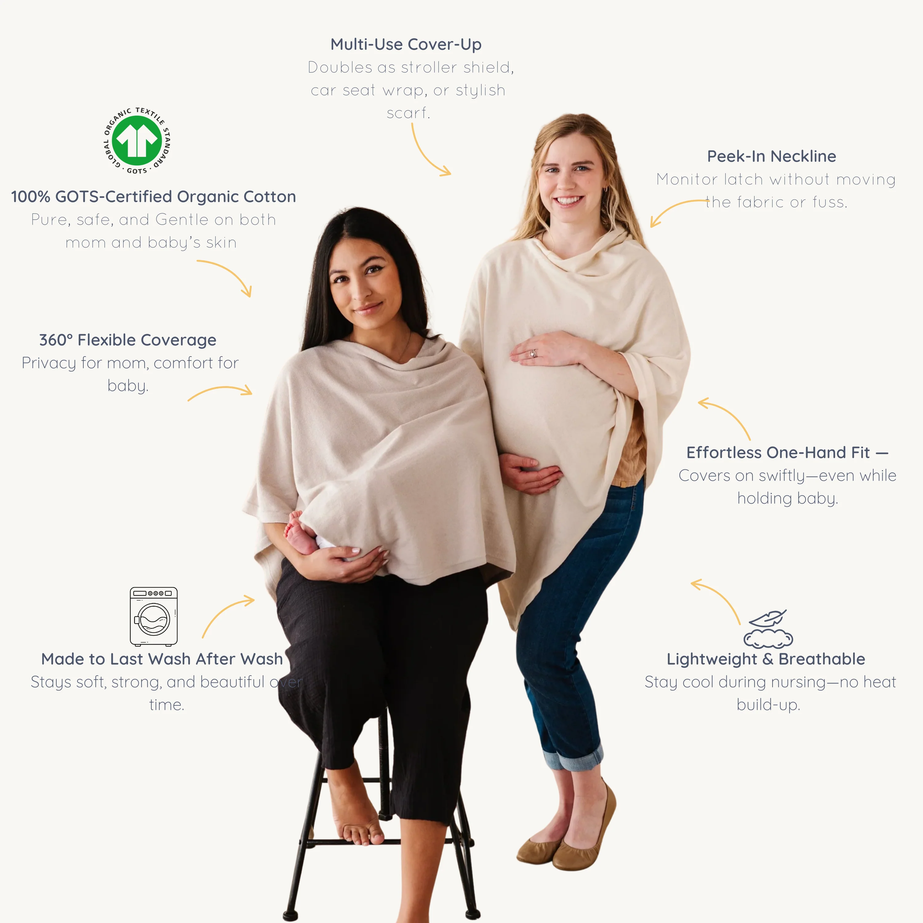 Organic Nursing Shawl Cover - Beige - Image 5