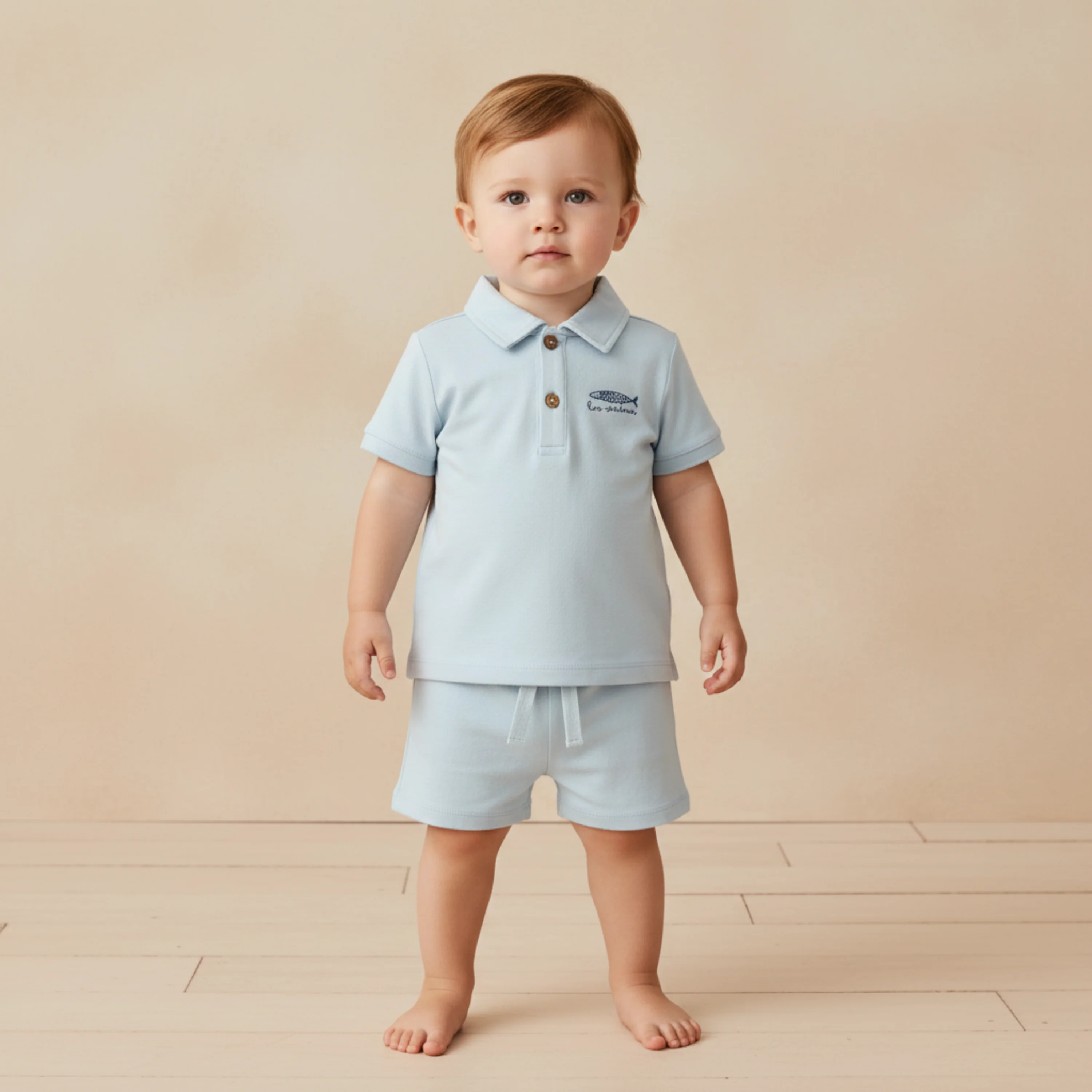 Organic Polo Shirt & Shorts Set - Light Blue - Image 3