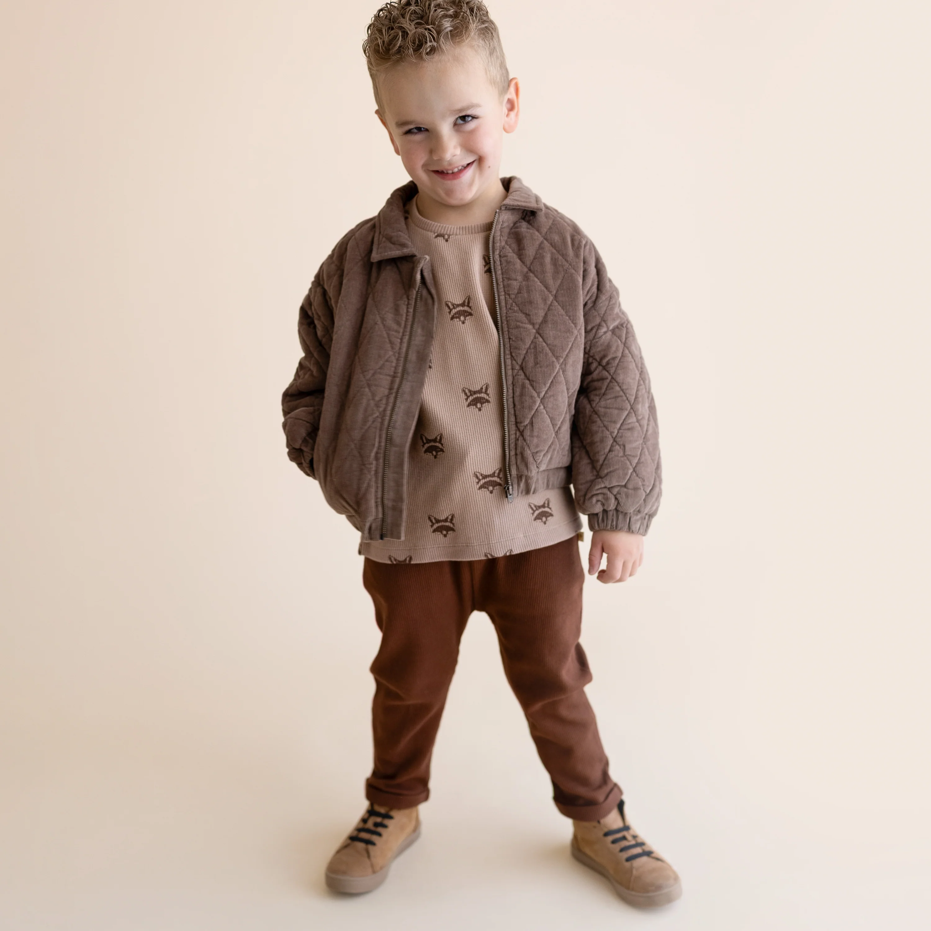 Organic Quilted Bomber Corduroy Jacket - Dark Brown