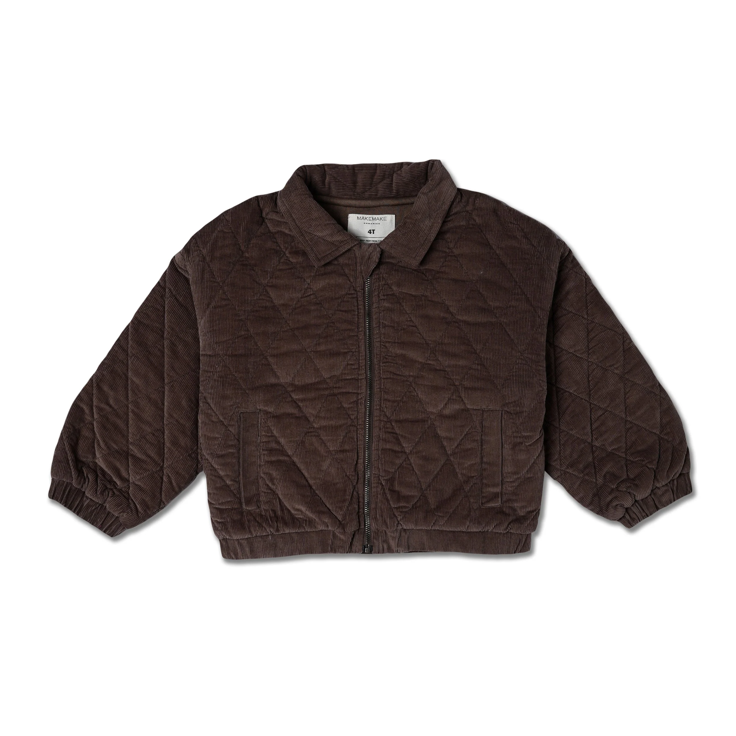 Organic Quilted Bomber Corduroy Jacket - Dark Brown - Image 2