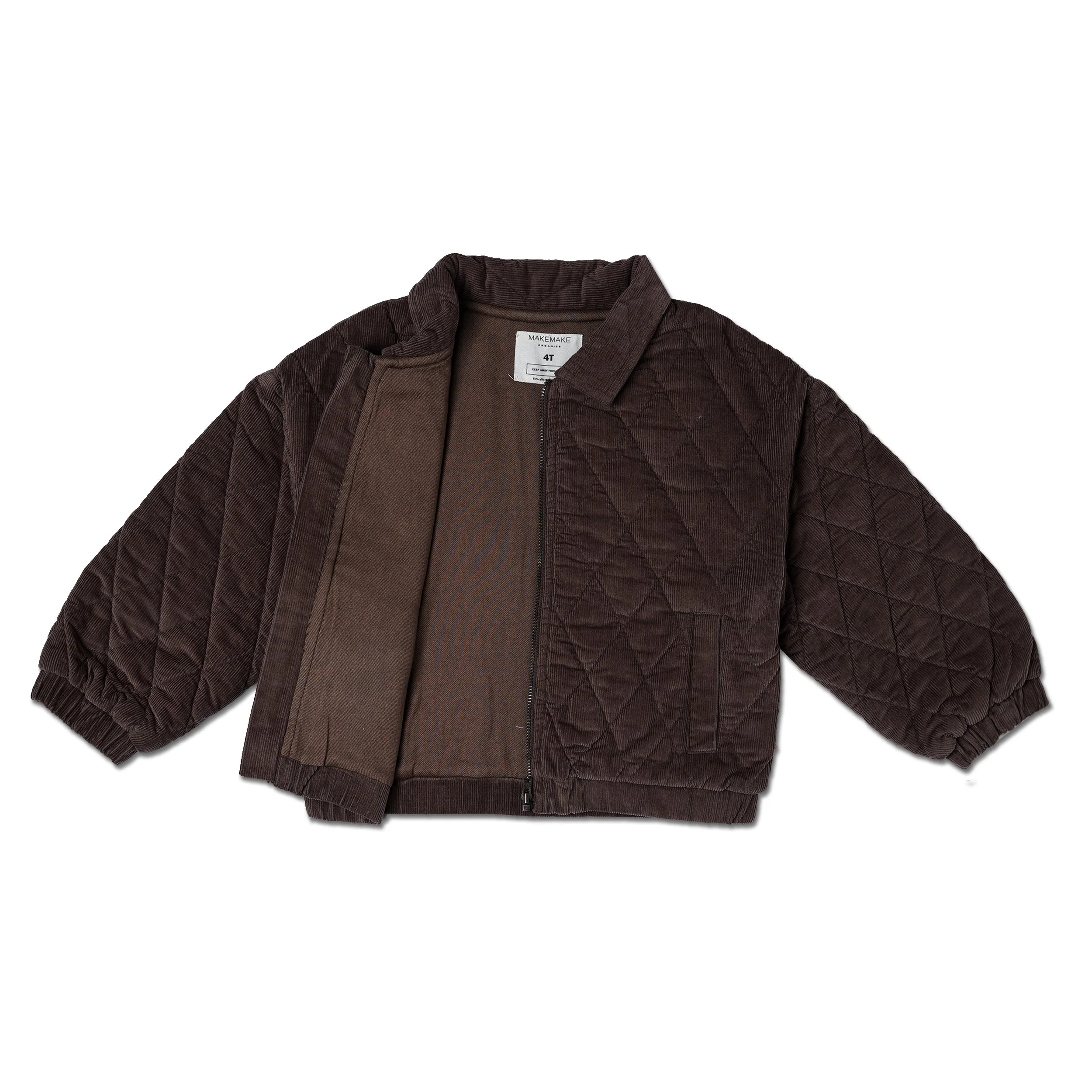 Organic Quilted Bomber Corduroy Jacket - Dark Brown - Image 3
