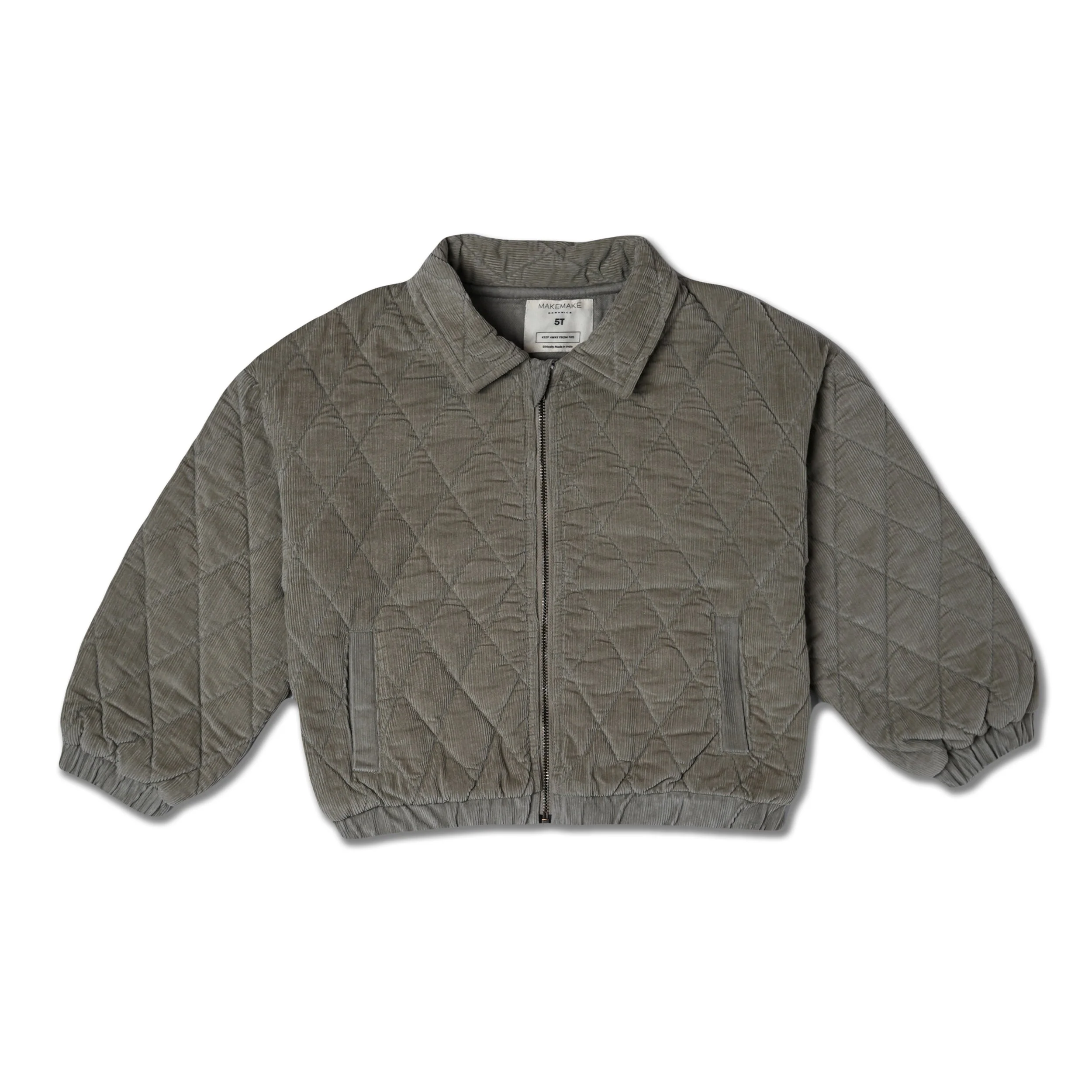 Organic Quilted Bomber Corduroy Jacket - Olive - Image 2