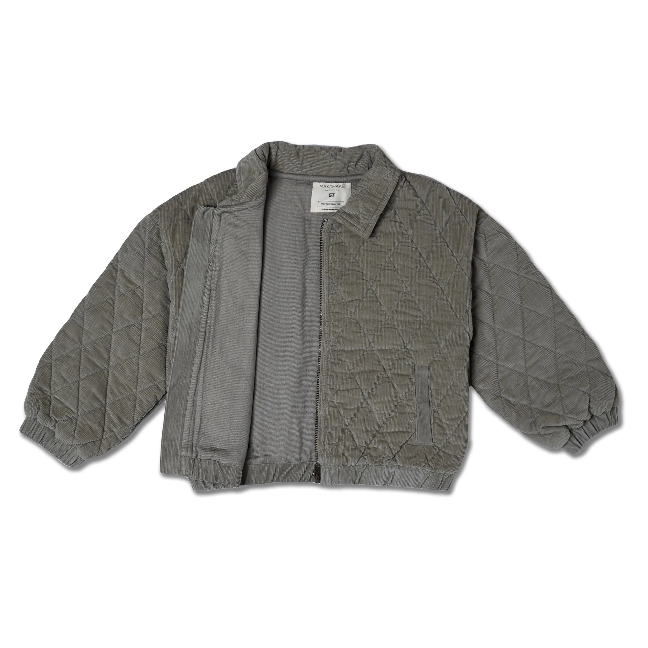 Organic Quilted Bomber Corduroy Jacket - Olive - Image 4